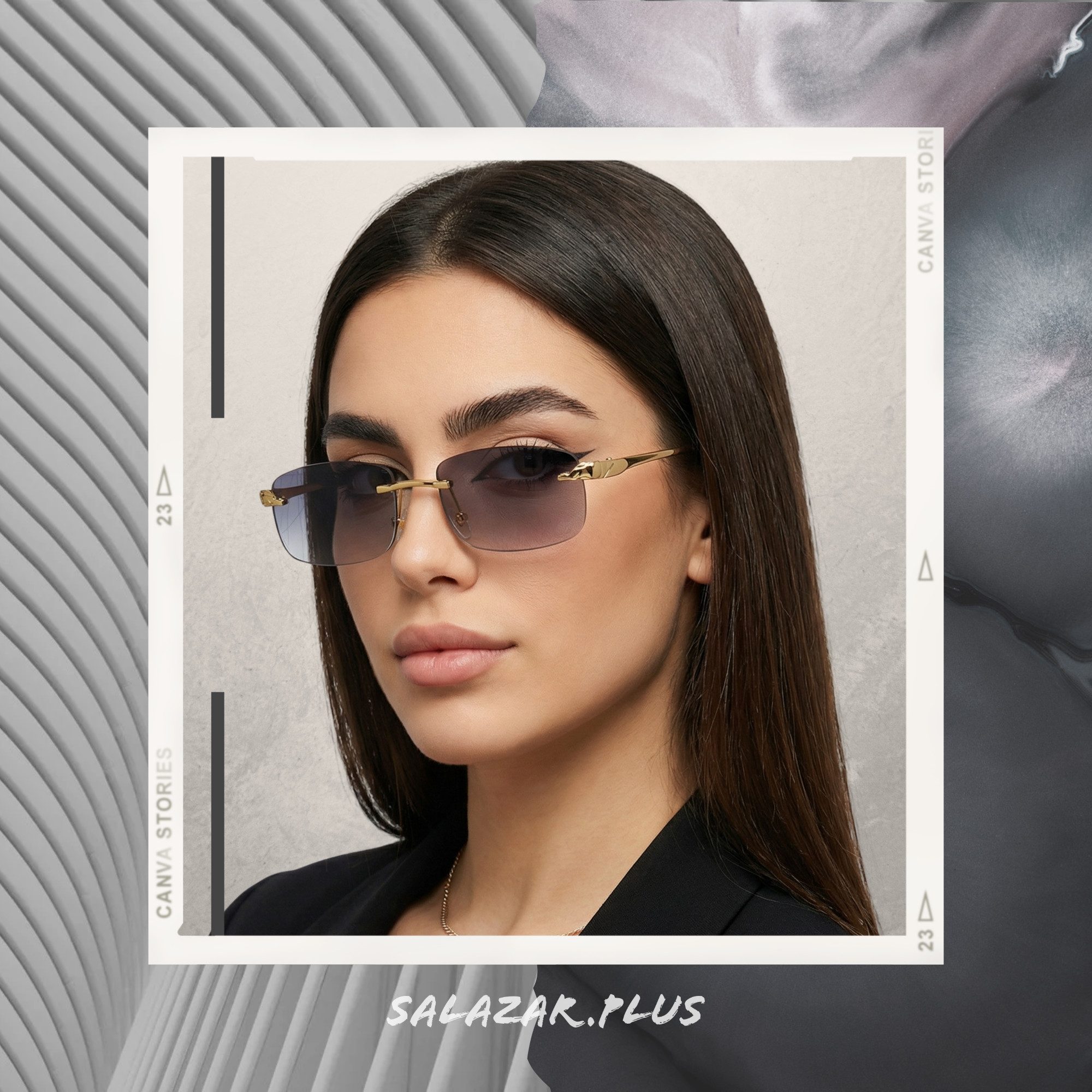 salazar.plus Sonnenbrille Randlos Rechteckig Unisex 4 Farben Rahmenlos Damen Herren Brille Randlose rechteckige Sonnenbrille UV400 Cat.1-3 ultraleicht & modern