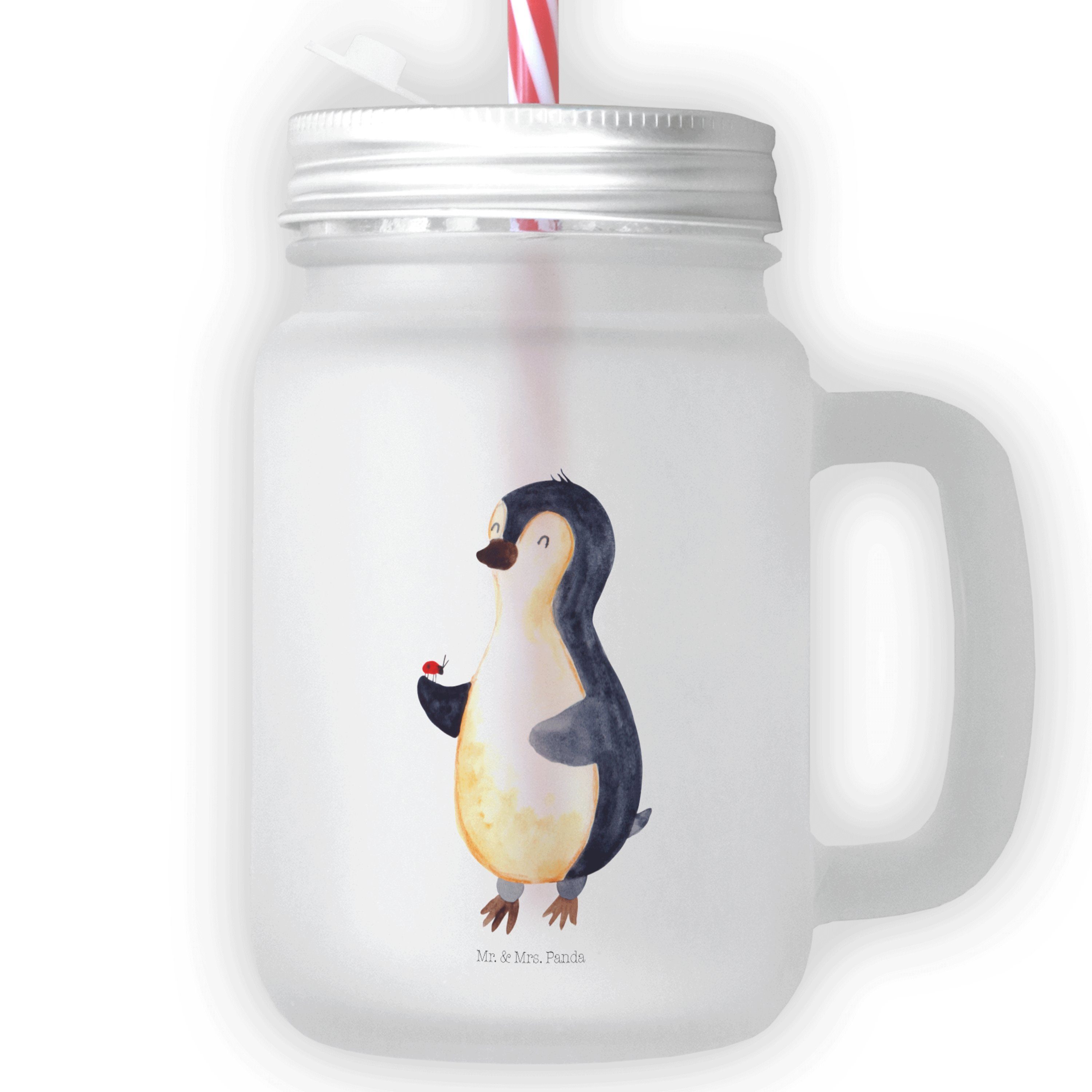 Mr. & Mrs. Panda Glas Pinguin Marienkäfer - Transparent - Geschenk, Retro-Glas, aufmerksam, Premium Glas