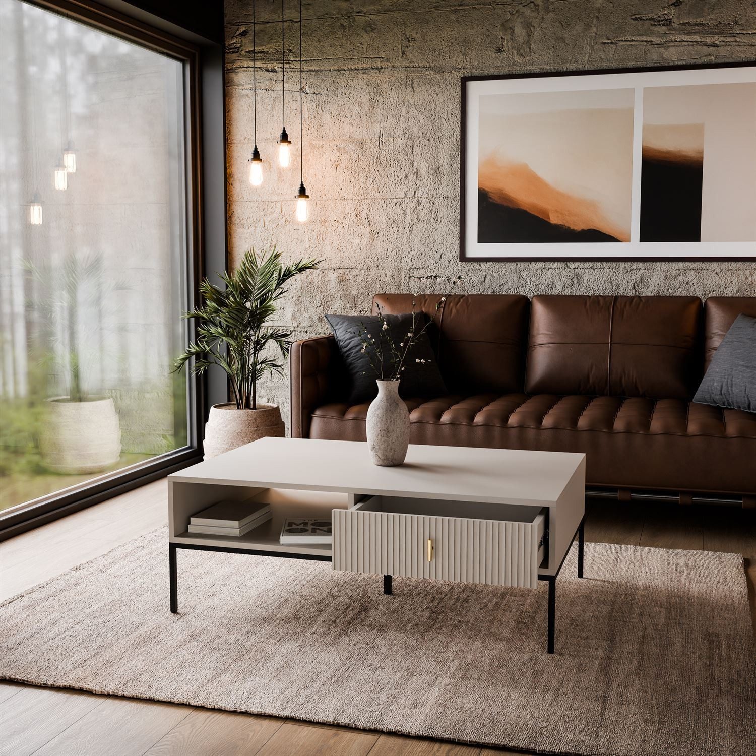 Lookway Couchtisch MIDNIGHT mit Schublade auf Gestell, Breite 104 cm