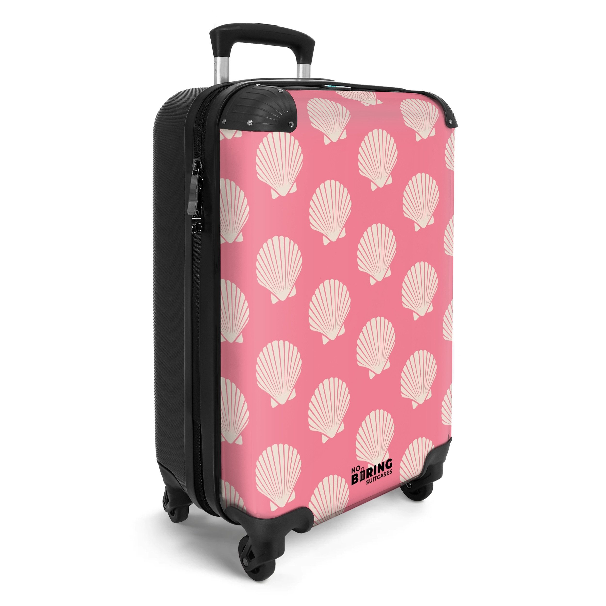 NoBoringSuitcases.com© Hartschalen-Trolley Rosa mit beigen Muscheln günstig online kaufen