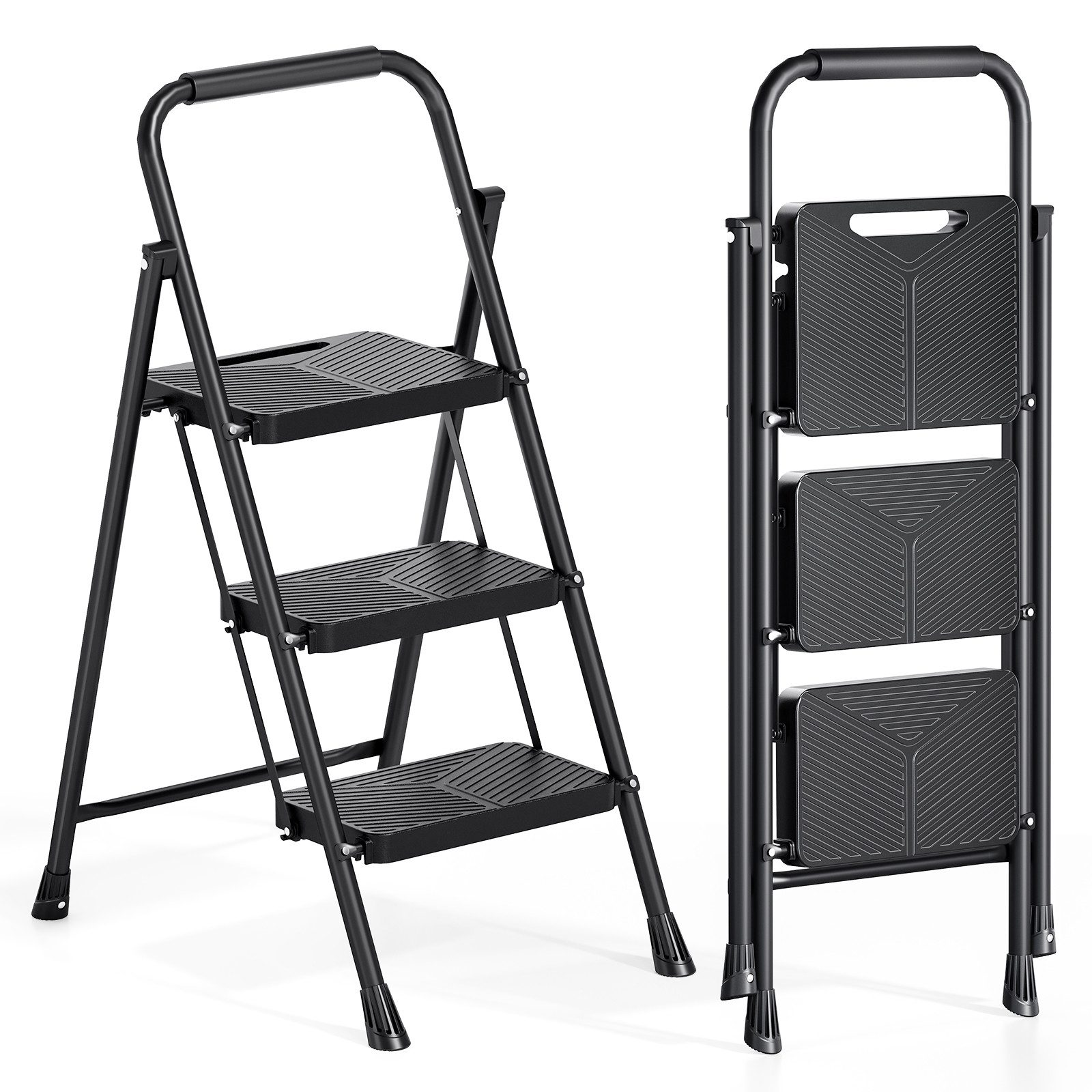 KINGRACK Trittleiter klappbare Stahl-Trittleiter mit Safe-Lock & rutschfesten Pedalen (1-St), 3-stufiger Mehrzweck-Tritthocker, stabil & platzsparend