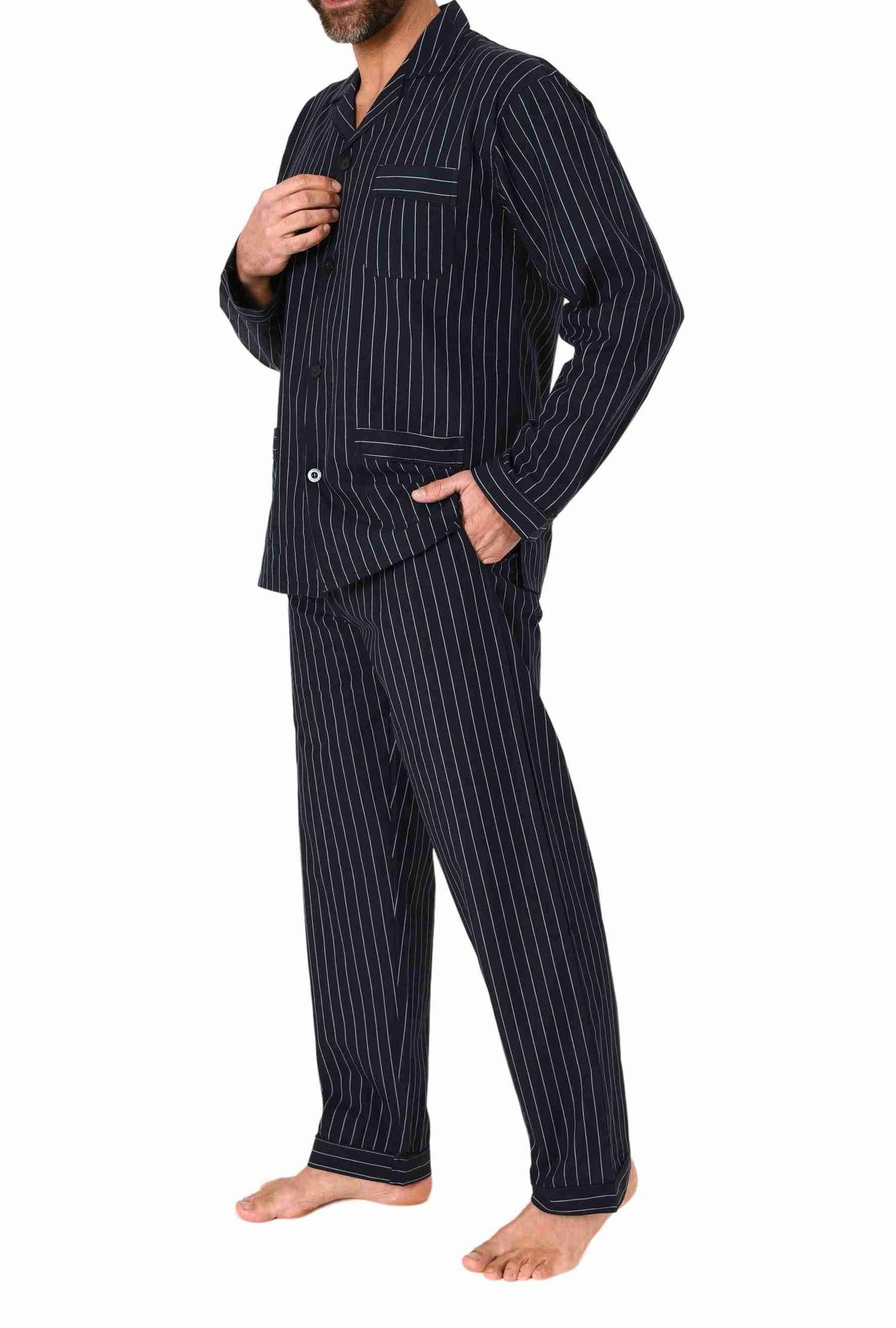 Normann Pyjama Herren Schlafanzug lang Pyjama gewebt zum Knöpfen in elegant günstig online kaufen