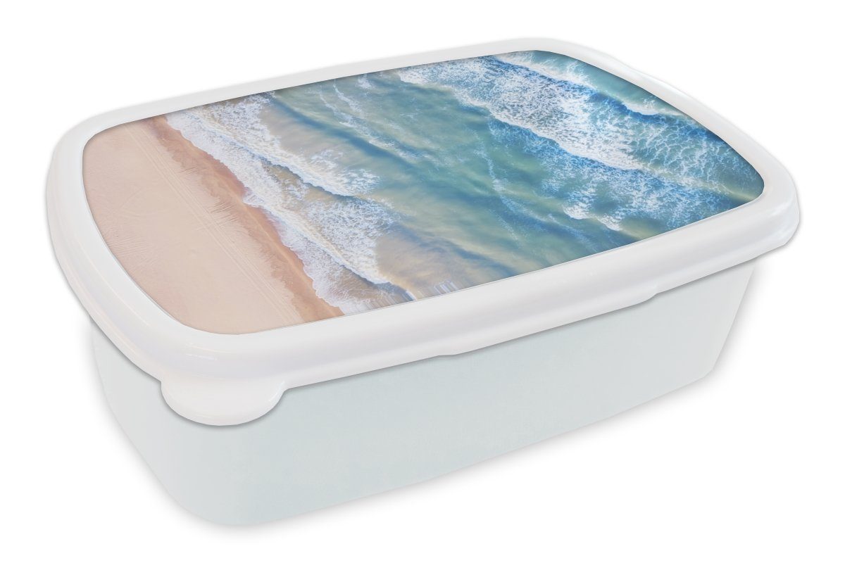 MuchoWow Lunchbox Strand - Wasser - Meer, Kunststoff, (2-tlg), Brotbox für Kinder und Erwachsene, Brotdose, für Jungs und Mädchen weiß