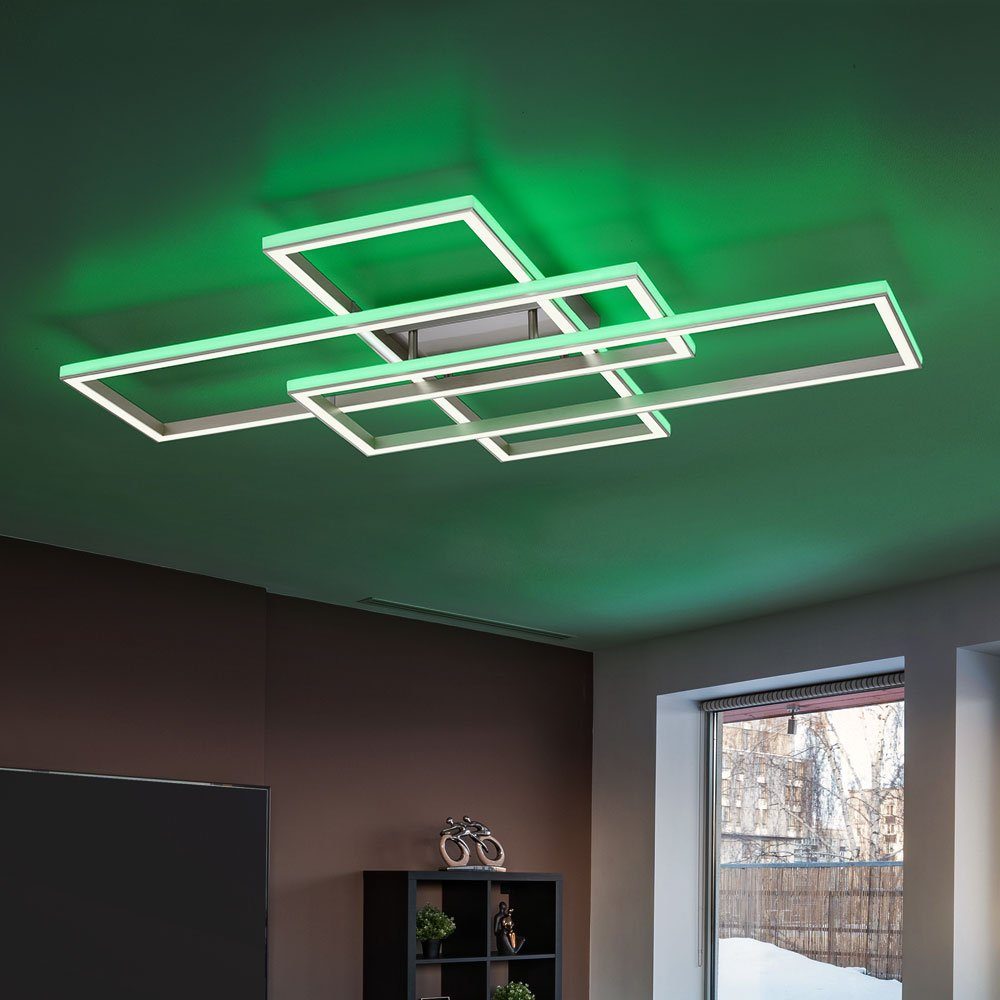 LED-Leuchtmittel fest etc-shop verbaut, Deckenleuchte, silber Deckenlampe LED Wohnzimmerleuchte LED Fernbedienung Designlampe