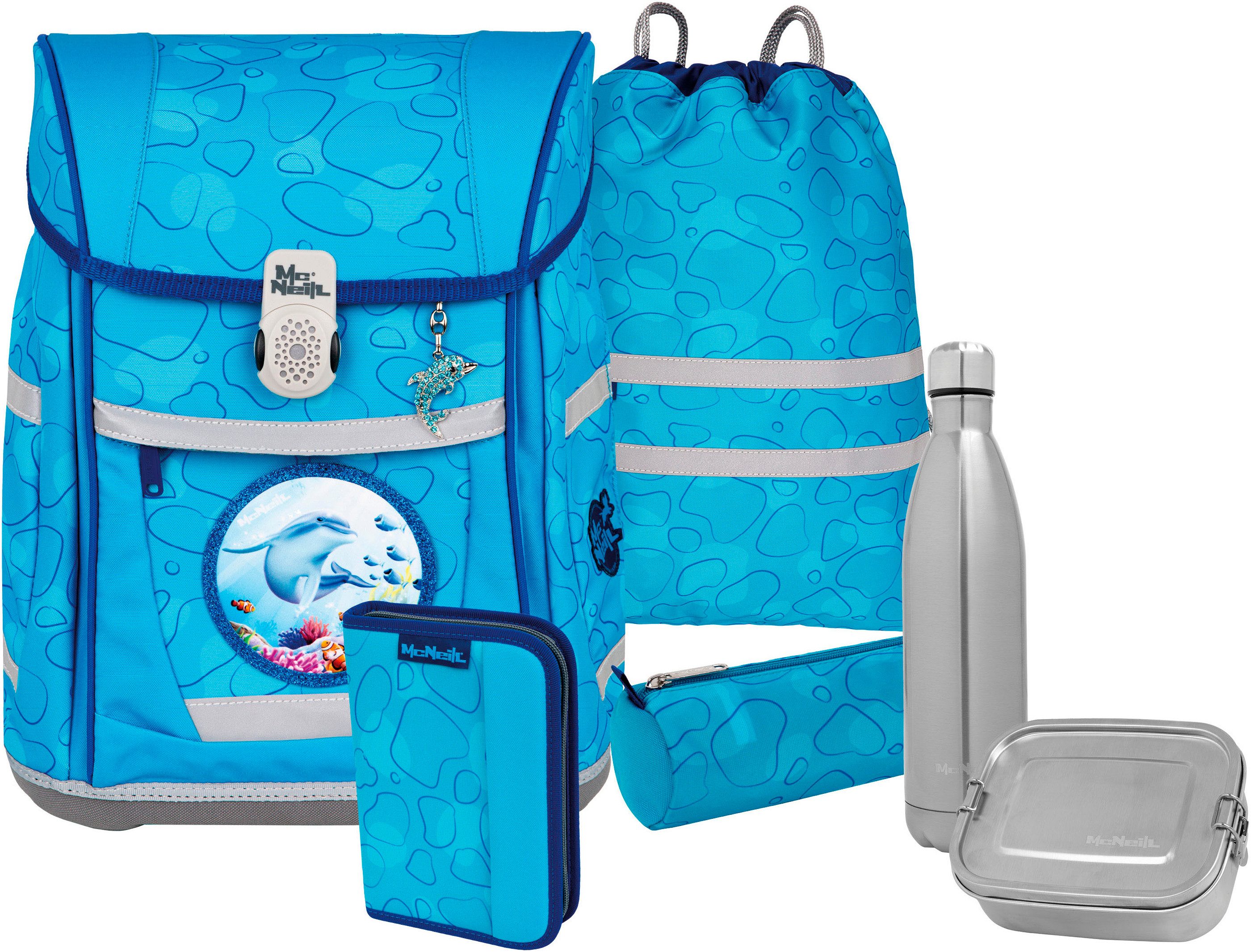 McNeill Schulranzen Tenero, Bubble (Set, 5-tlg), inkl. Federmäppchen, Turnbeutel, Schlamperrolle & Motivmagnet