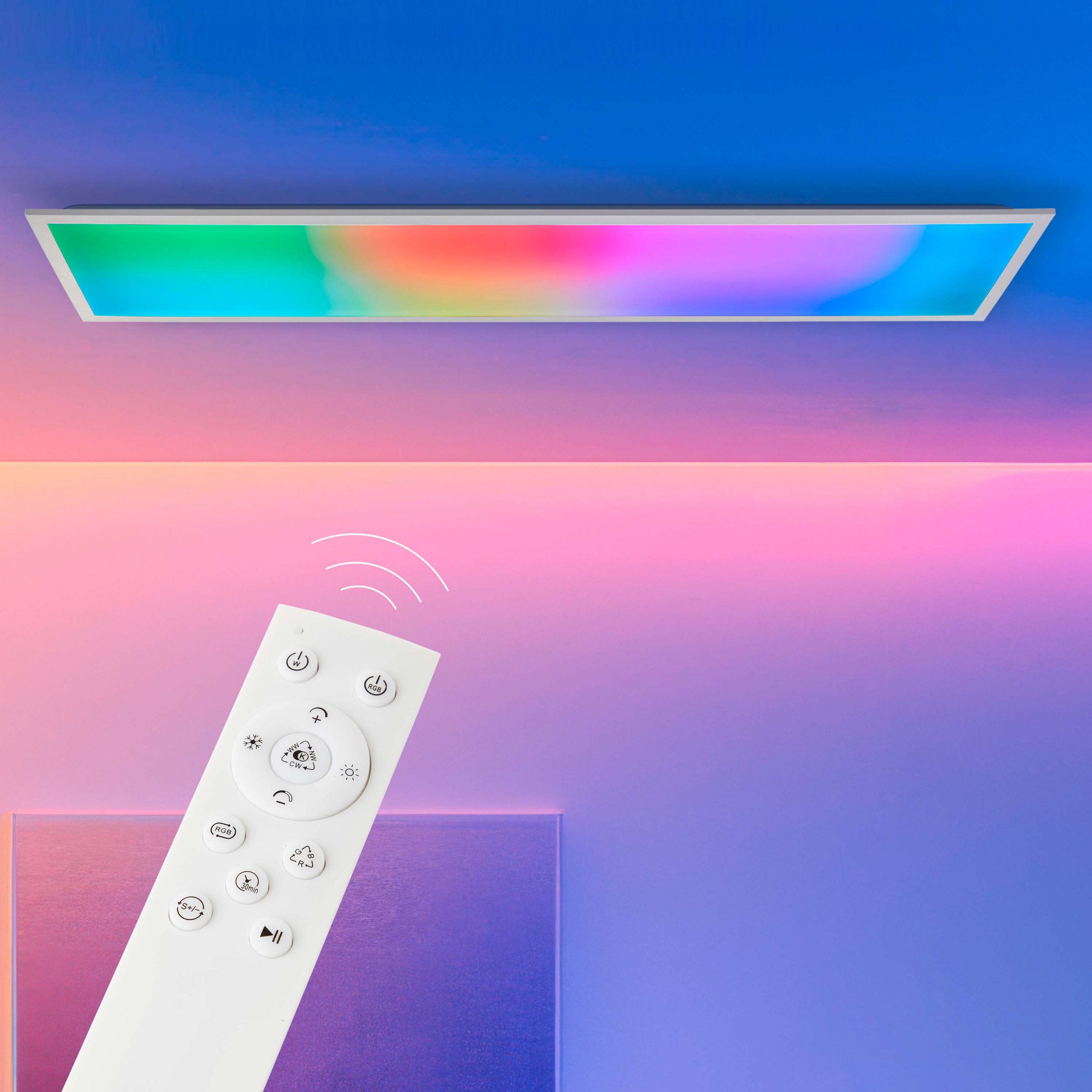 Lightbox LED Panel, CCT - über Fernbedienung, LED fest integriert, warmweiß - kaltweiß, LED Aufbaupaneel, 120 x 30 cm, 3700 lm, 3000-6500 K, IC RGB, dimmbar