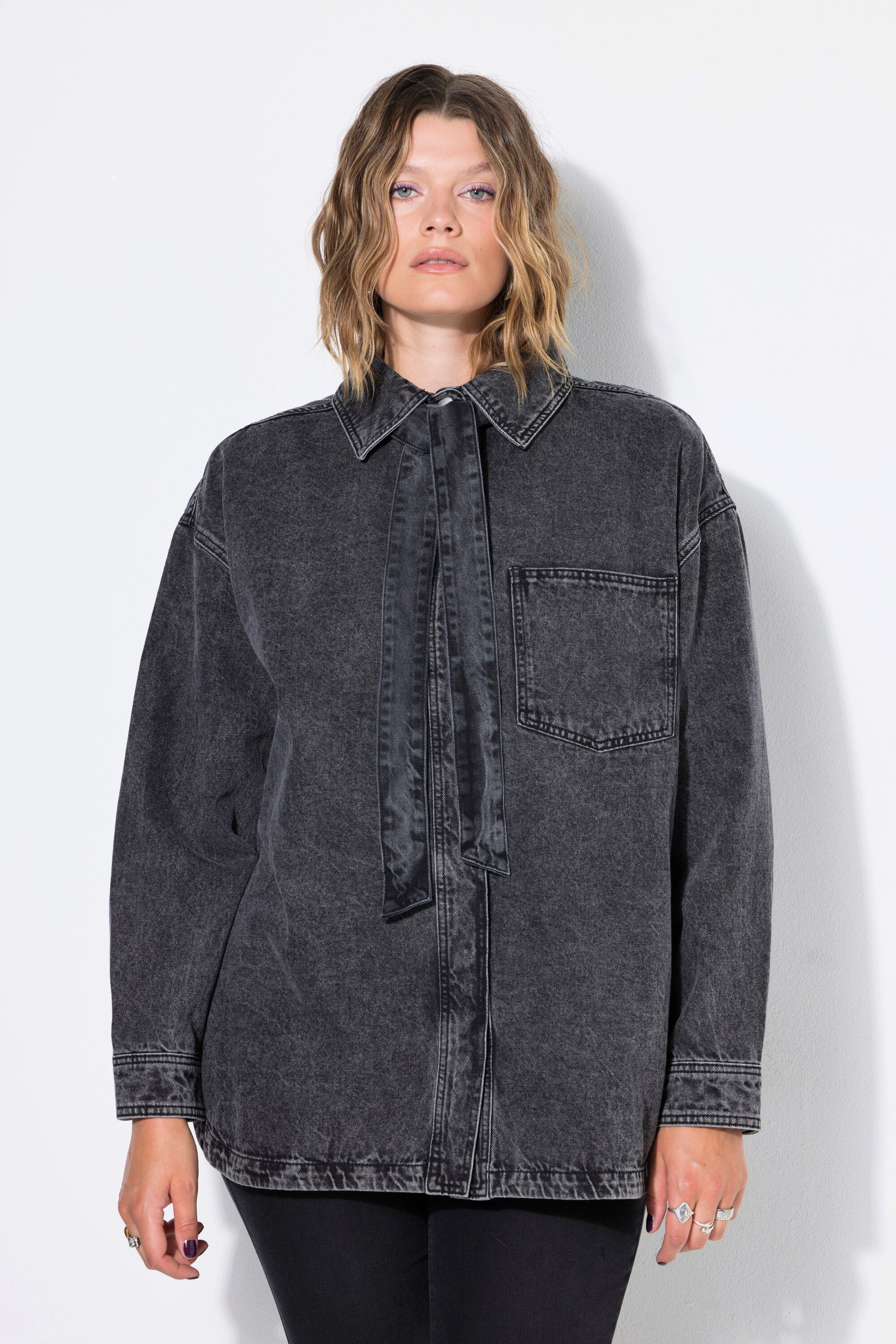 Studio Untold Hemdbluse Jeanshemd oversized Schluppe Langarm