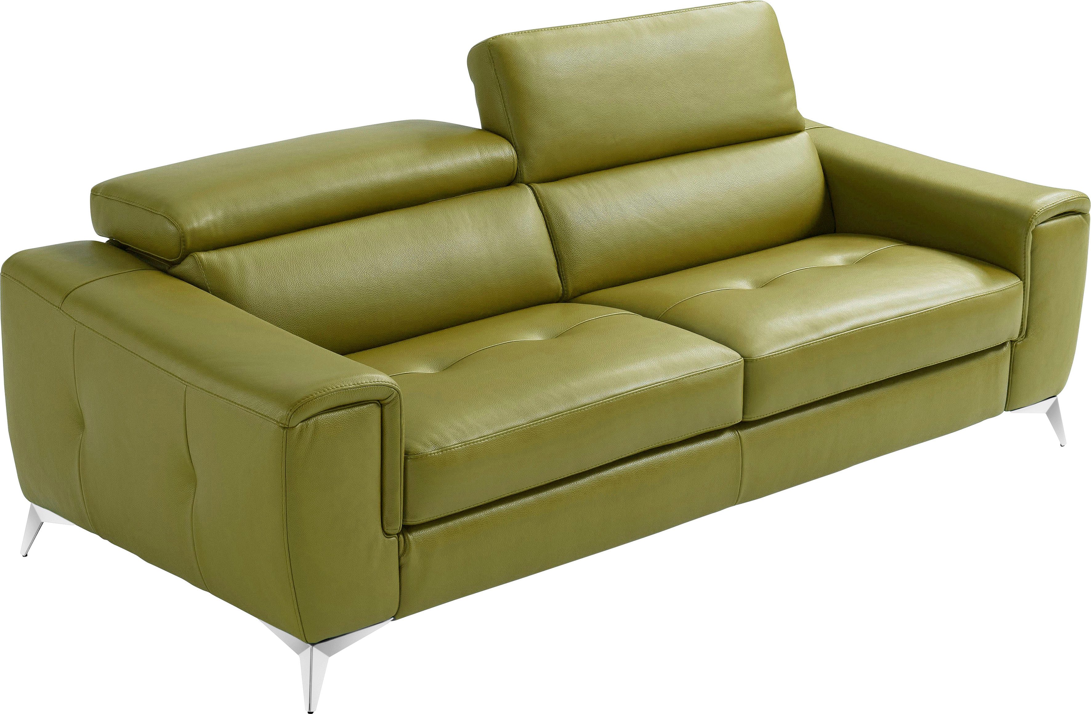 Egoitaliano Schlafsofa Francine Designsofa, Loungesofa mit Dauerschlaffunktion, Breite 233 cm, mit Bettfunktion, Leder BULL, salbei, Fußfarbe chrom