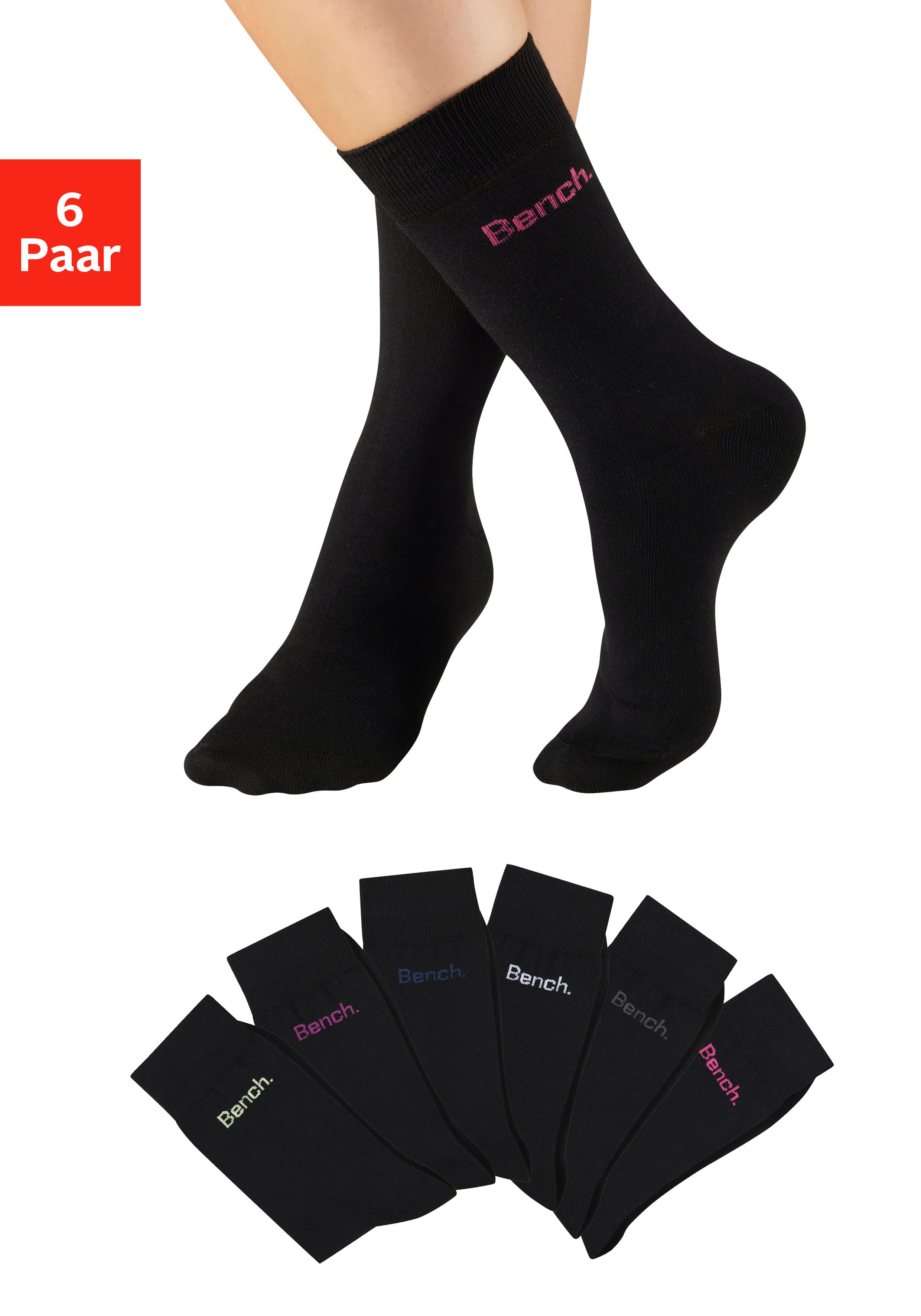Bench. Basicsocken Herrensocken für Beruf und Freizeit (Packung, 6-Paar, Gr. 39-42 bis 47-48) mit farbigem kleinen Markenlogo