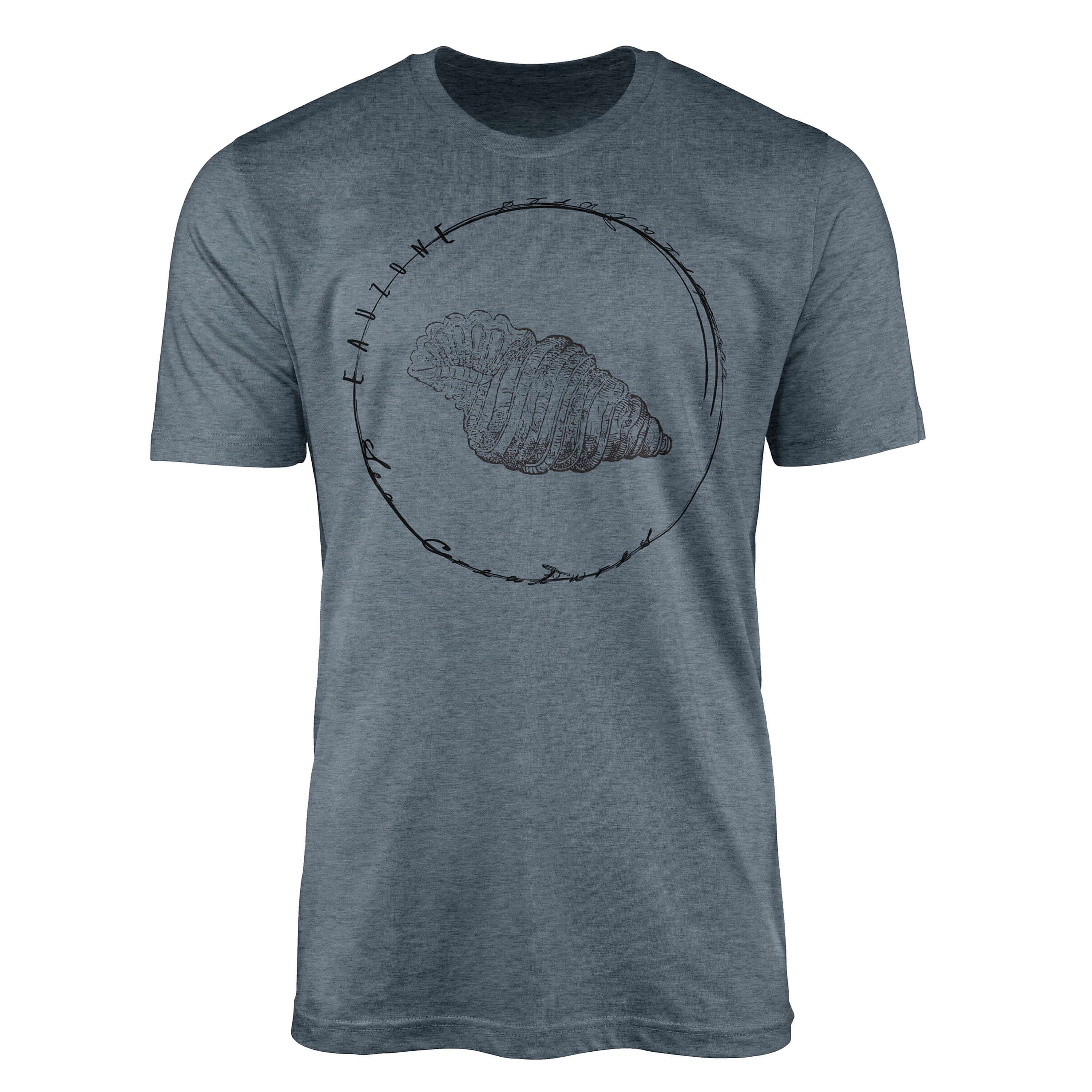 T-Shirt Creatures, Sinus Schnitt Sea T-Shirt - Sea Fische und Indigo Struktur Tiefsee / Serie: feine 029 sportlicher Art