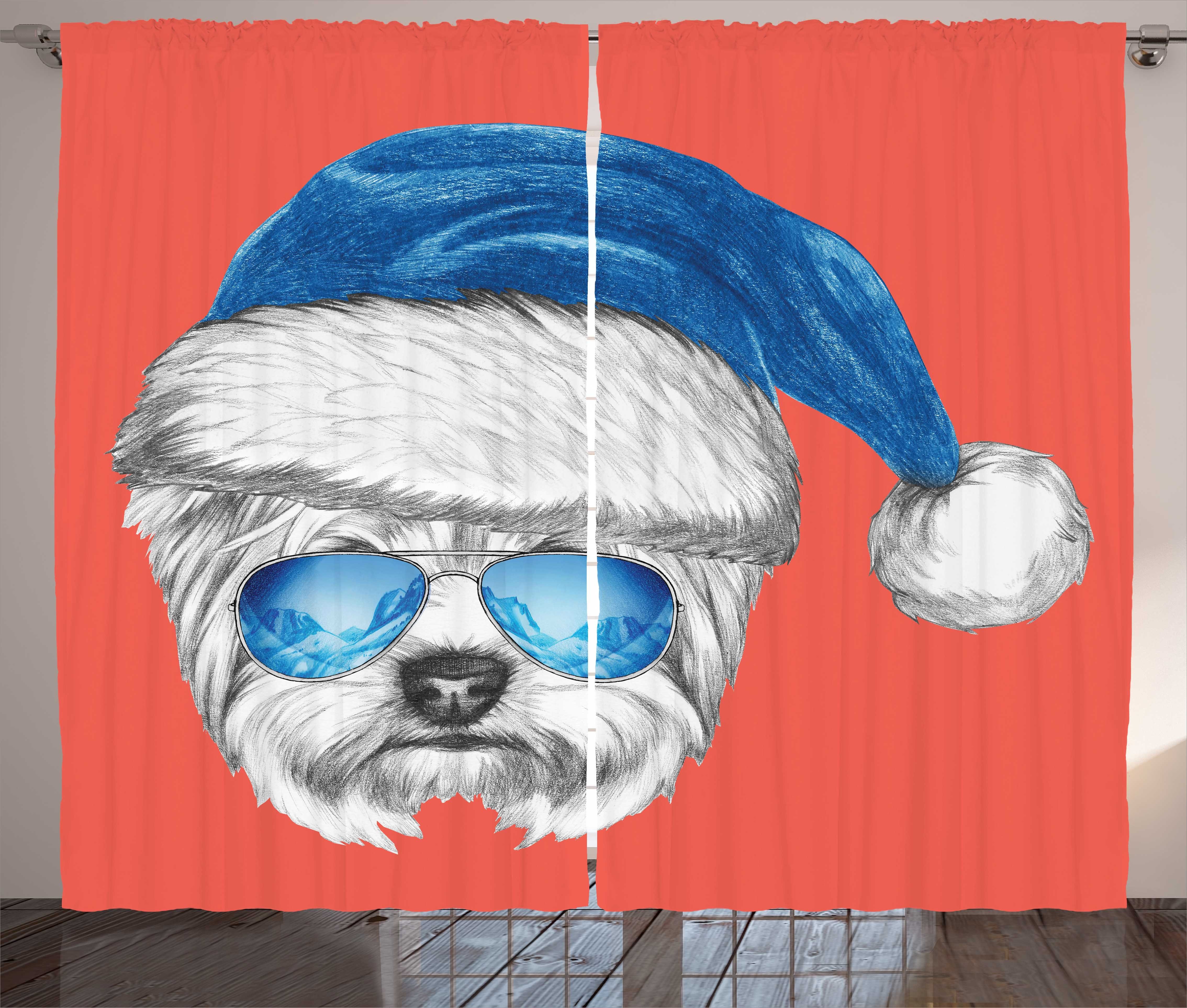 Santa Lustig Blue Vorhang Gardine mit und Hat Kräuselband Yorkie Haken, Schlaufen Abakuhaus, Schlafzimmer