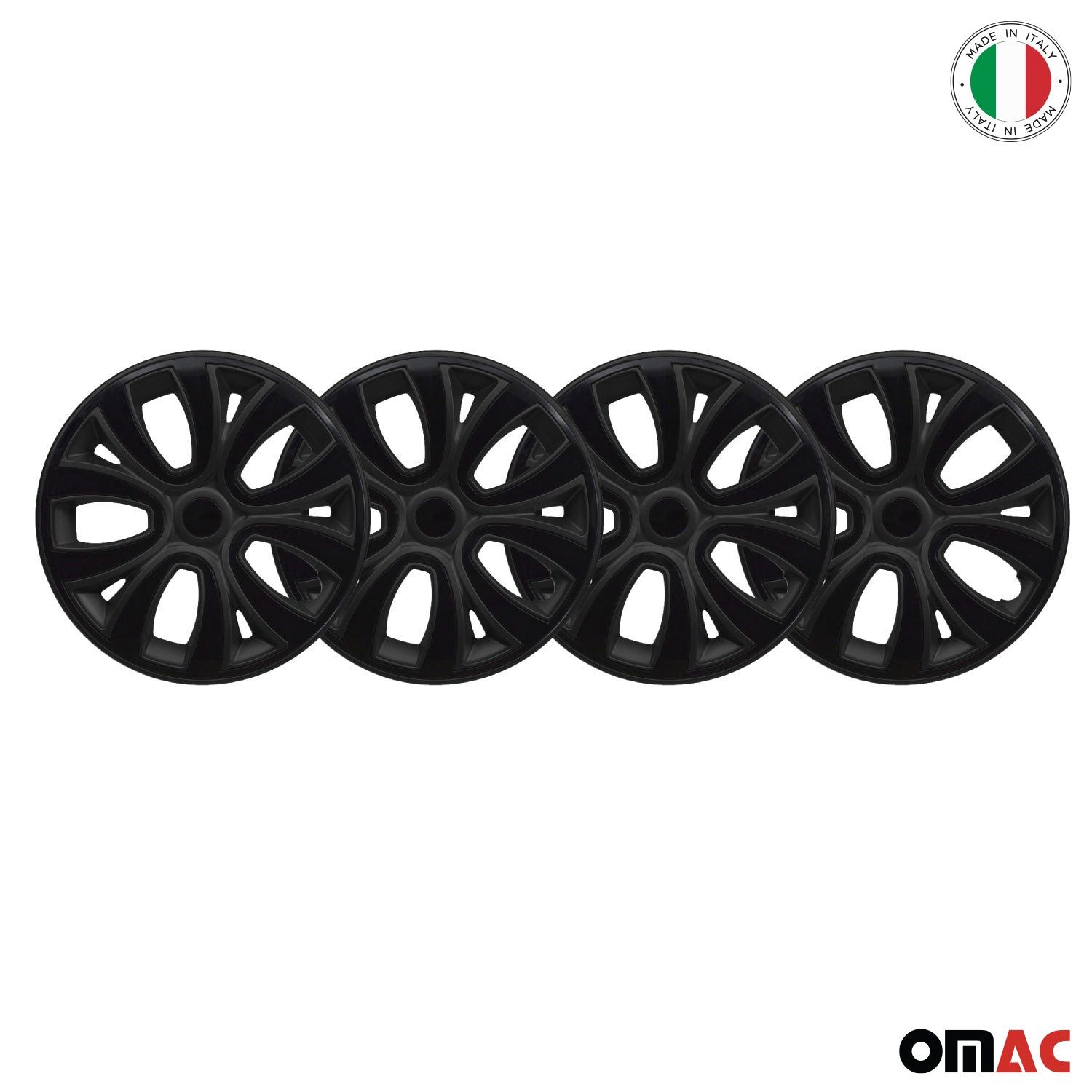 OMAC Wheel Covers 15 inch Matte Black & Black 4-piece set, (4-pcs) Easy installation, lightweight, car wash safe