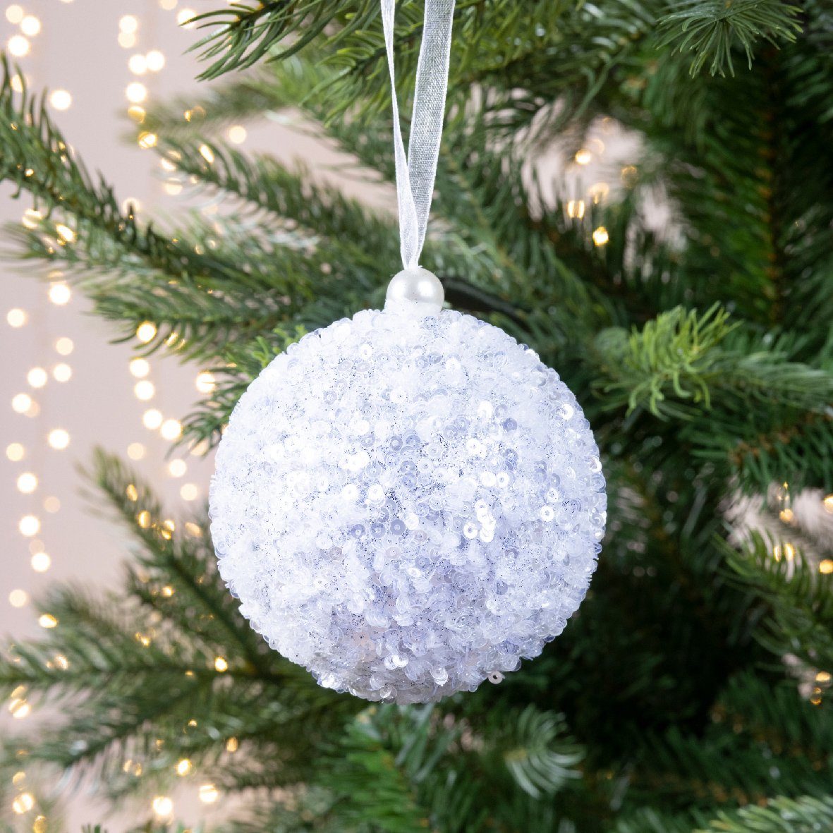 Kunststoff Decoris 8cm Weihnachtskugeln Glitzer decorations - season Weihnachtsbaumkugel, / 12er Silber Pailletten Set