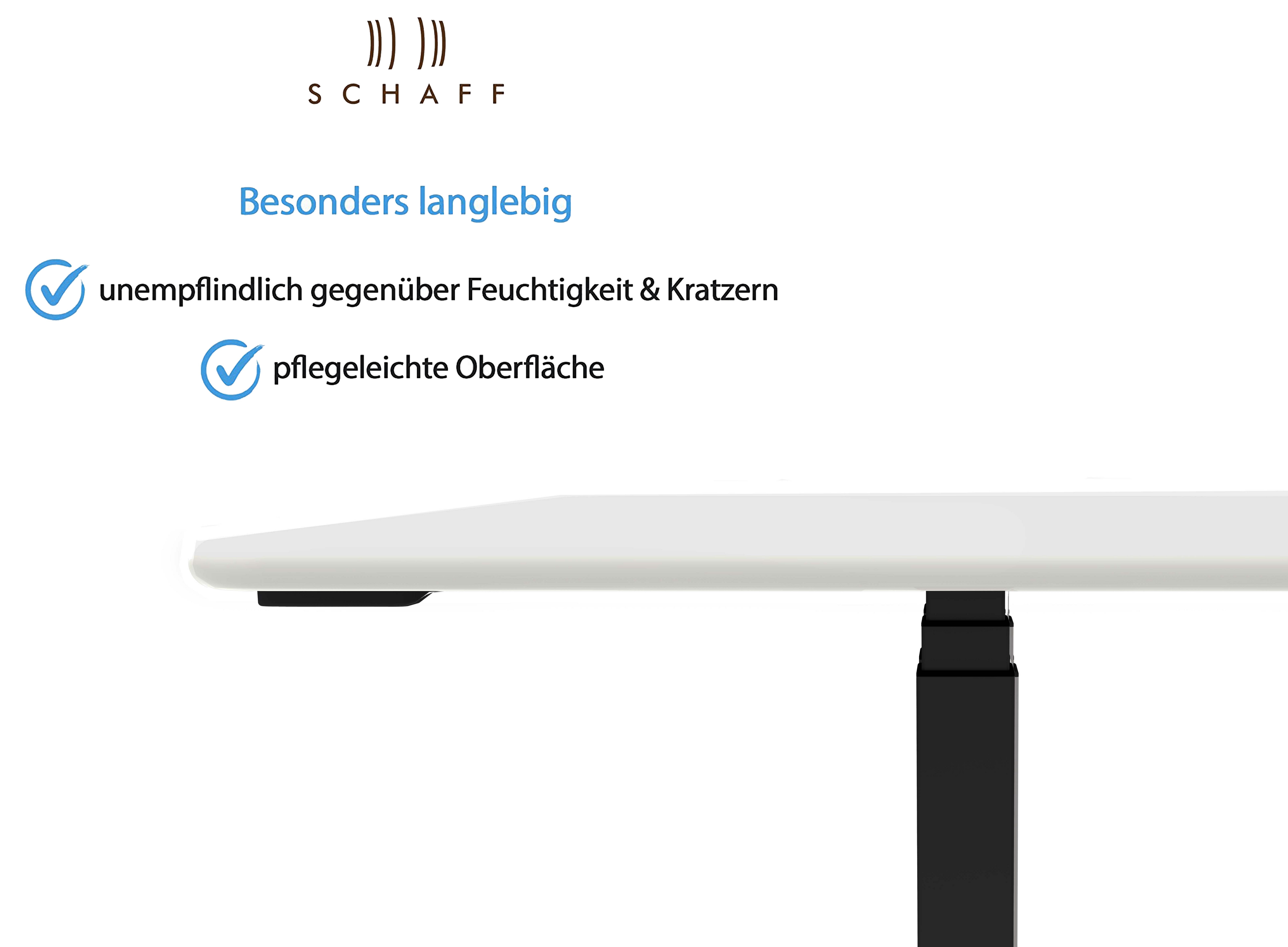 Schaff Schreibtisch Schaff Schreibtisch – Weiß, höhenverstellbar, Gestell Schwarz/Silber