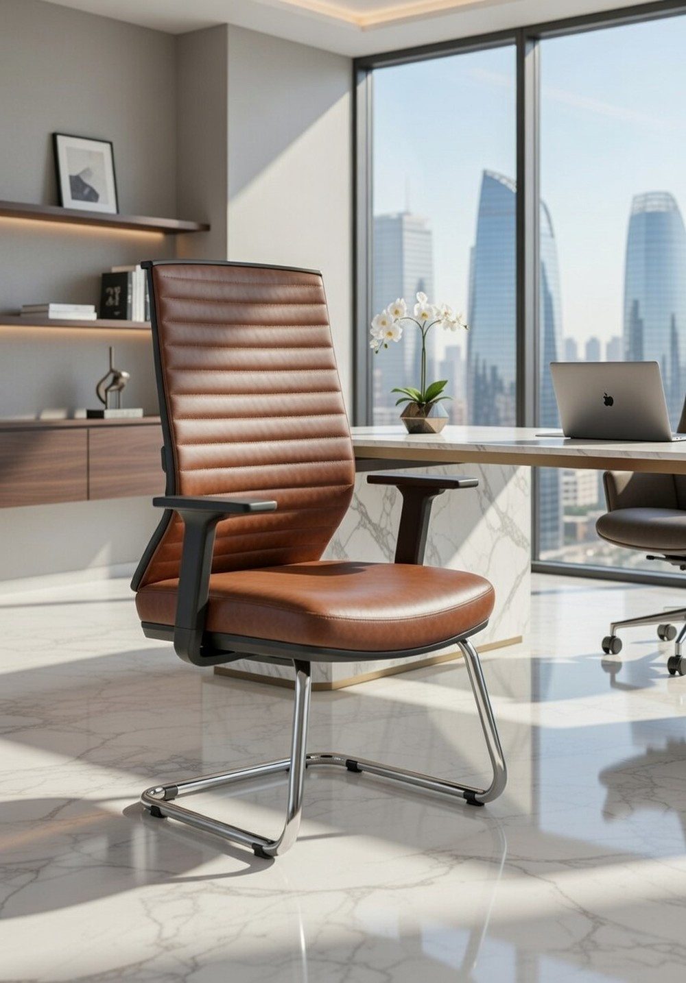 Xlmoebel Besucherstuhl Eleganter Kunstleder-Bürostuhl mit robustem Metallgestell (Bürostuhl; Kunstlederbezug; Metallgestell, 1 St), Made in Europa