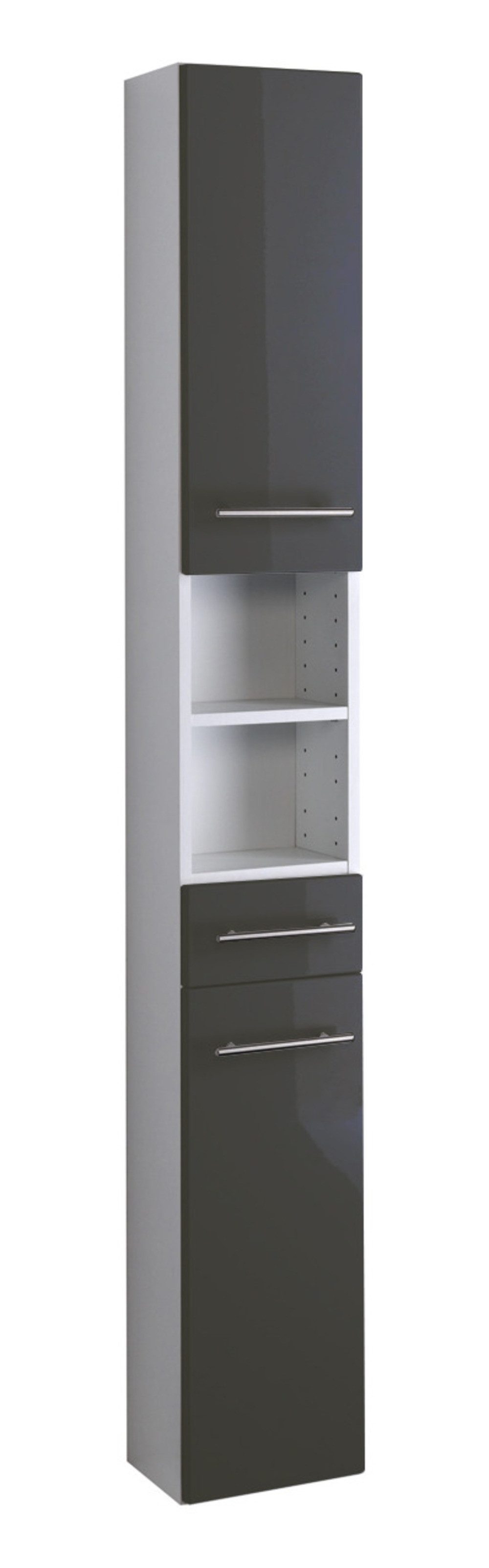 Basera® Hochschrank Ricarda 25 cm breit Korpus: weiß, Front: hochglanz anthrazit, Badezimmermöbel