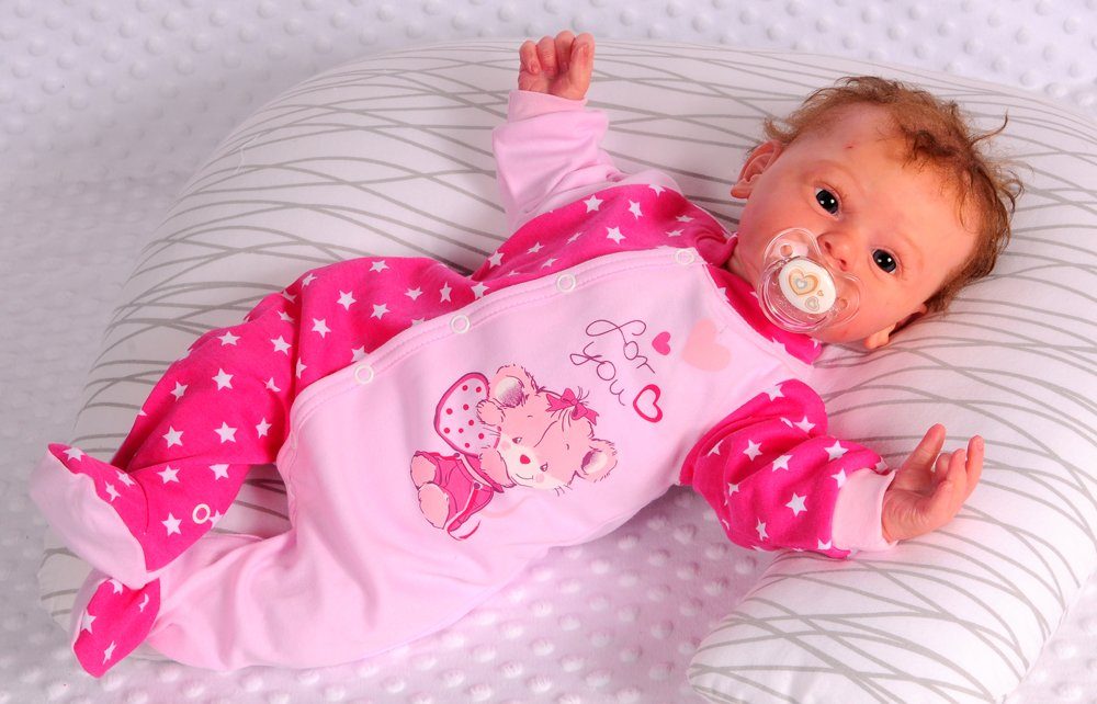 La Bortini Strampler Stramplerhose Mütze Set Overall in Pink mit Mäuschen Baby Anzug aus reiner Baumwolle, 44 50 56 62 68 74