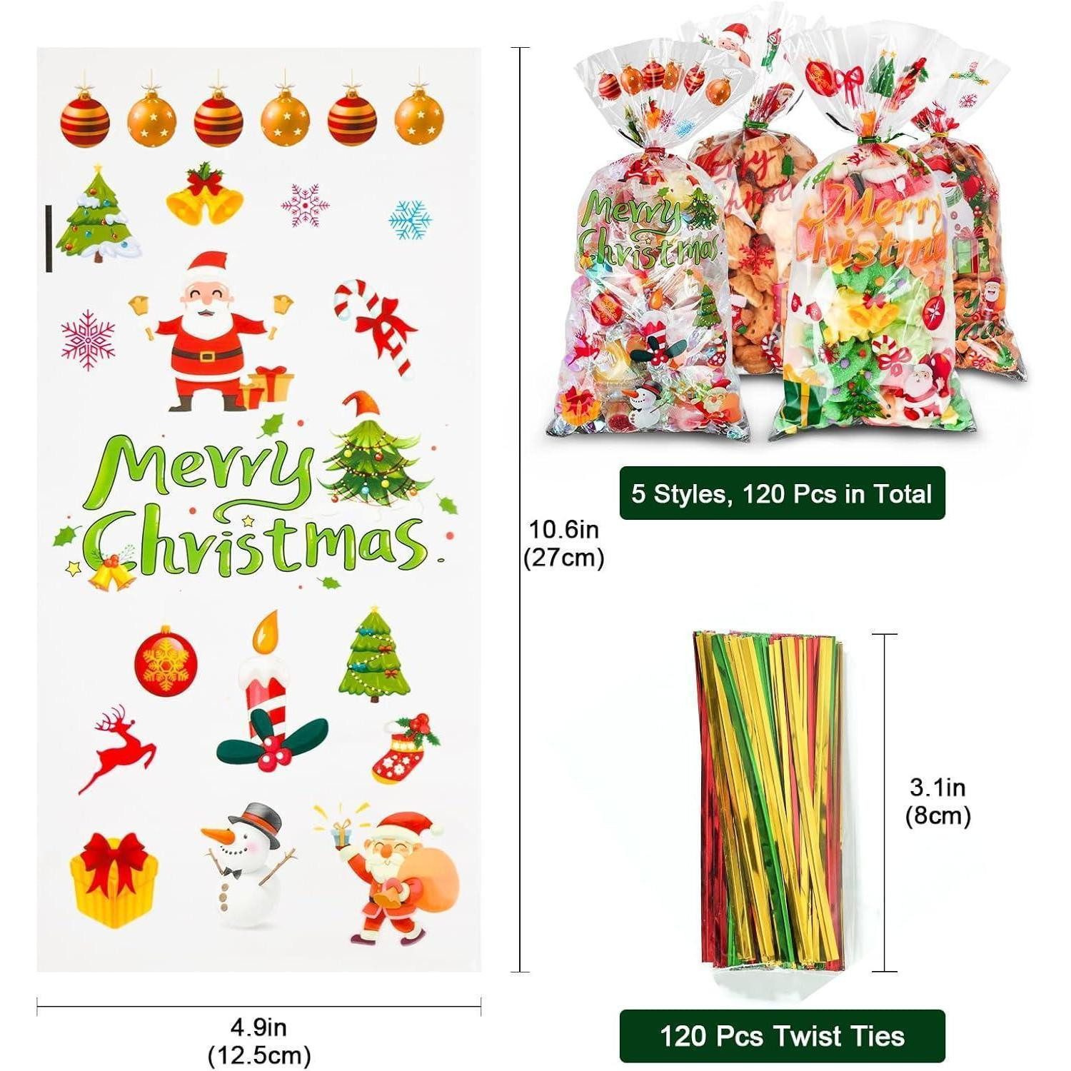 LuxusKollektion Geschenkfolie 120 Weihnachts Cellophantüten mit Bindebänder Transparent