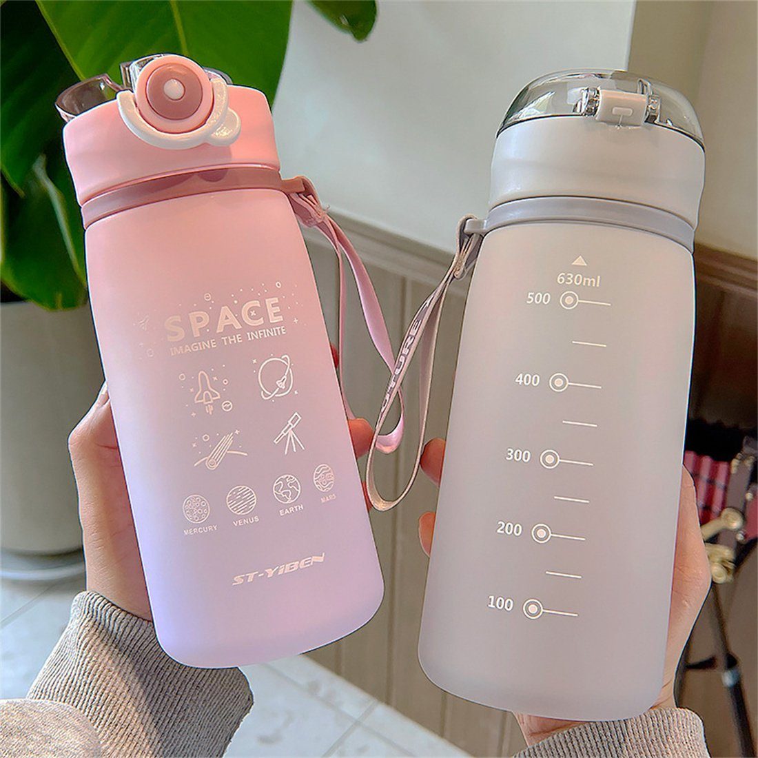 Bottle, Outdoor 630ml Gradient Space Trinkflasche DÖRÖY Portable Mug, Mug Sports Frosted Rosa
