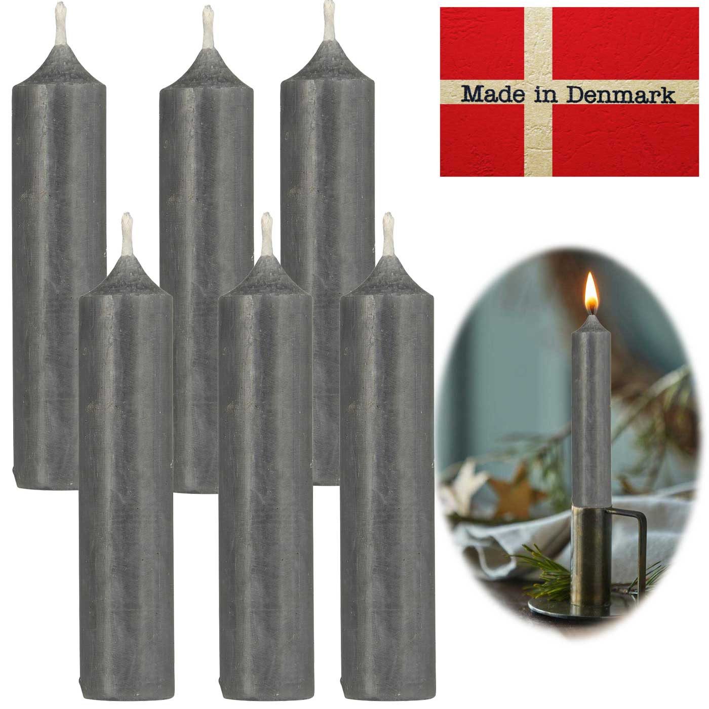 LS-LebenStil Tafelkerze Exklusive Stabkerzen Ribe Rustik 6´er Set Grau 11x2,2cm Made in Denmar (Spitzkerzen Tafelkerzen für die perfekte Tischdeko Hochzeit Taufe Advent Weihnachten Unparfümiert, 6-tlg)