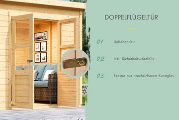 KONIFERA Gartenhaus "Moordeich 5" SET naturbelassen mit Anbaudach, BxT: 415x236 cm, aus hochwertiger nordischer Fichte