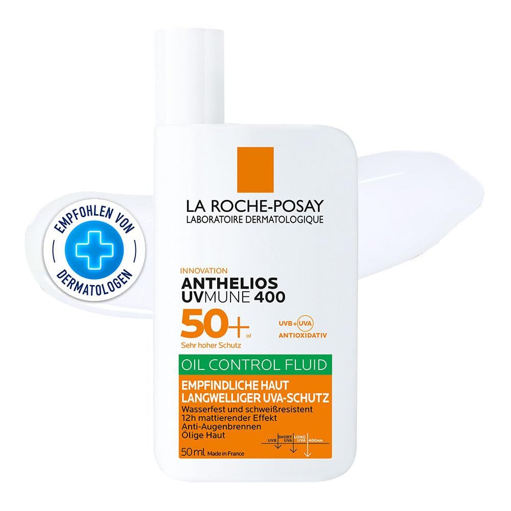La Roche-Posay Sonnenschutzcreme Anthelios Uvmune 400 Oil Control Fluid LSF 50+ 50 ml – 400 Oil Control, Fluid Sonnenschutz für empfindliche & ölige Haut mit Mexoryl 400
