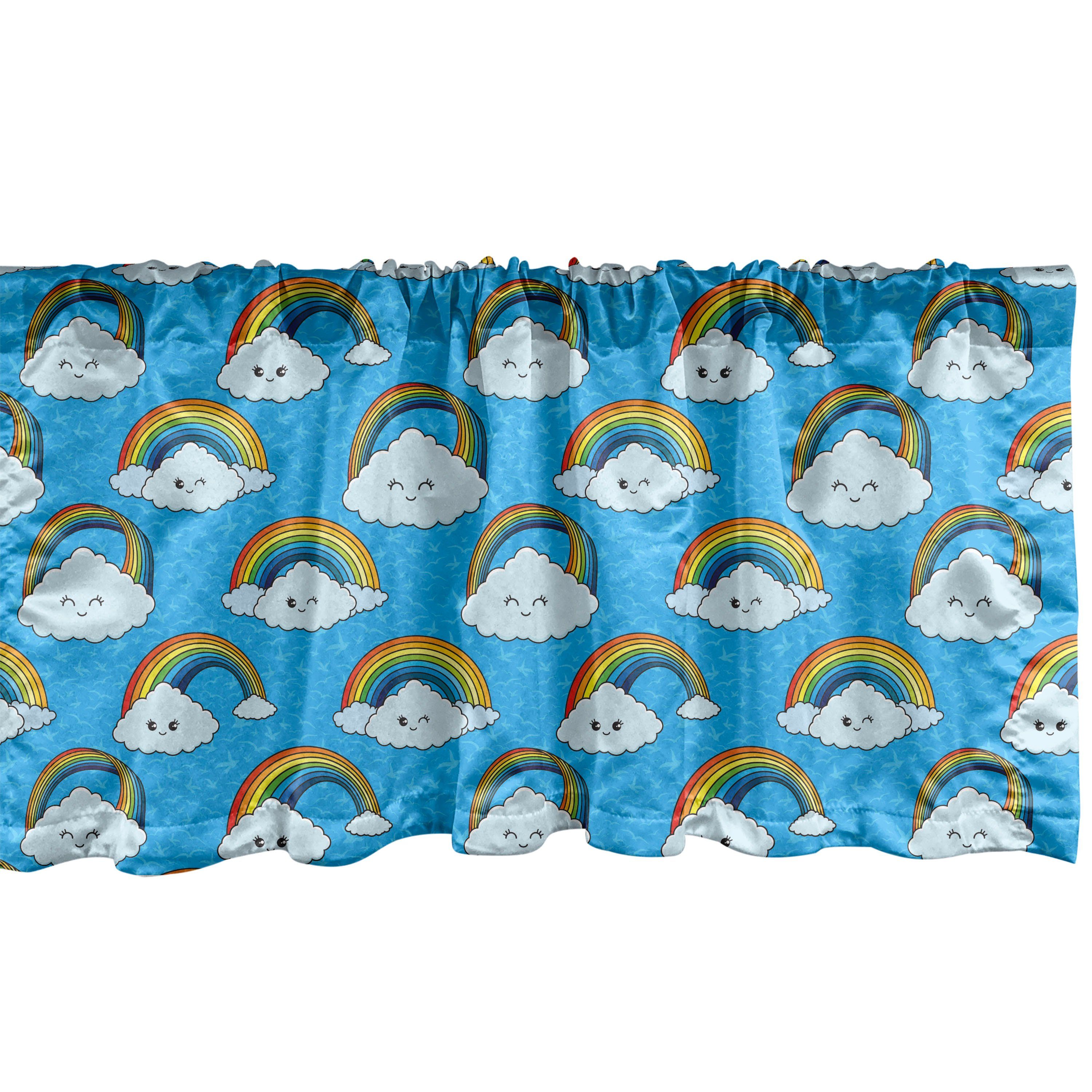 Scheibengardine Vorhang Volant für Küche Schlafzimmer Dekor mit Stangentasche, Abakuhaus, Microfaser, Kindisch Glückliche Wolken und Regenbogen