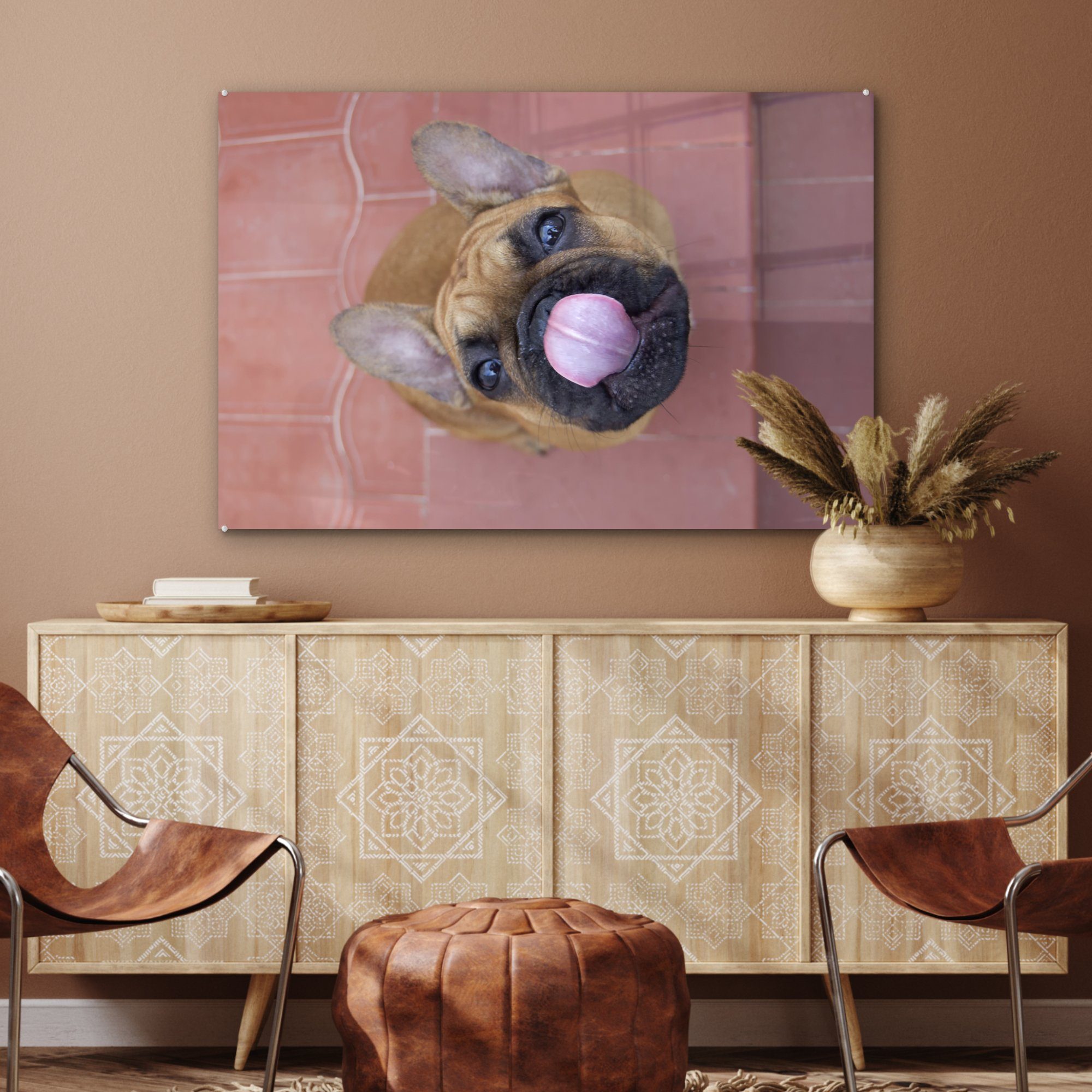 einer Acrylglasbild Welpe St), & Französischen Wohnzimmer (1 Acrylglasbilder Bulldogge, Ein MuchoWow Schlafzimmer
