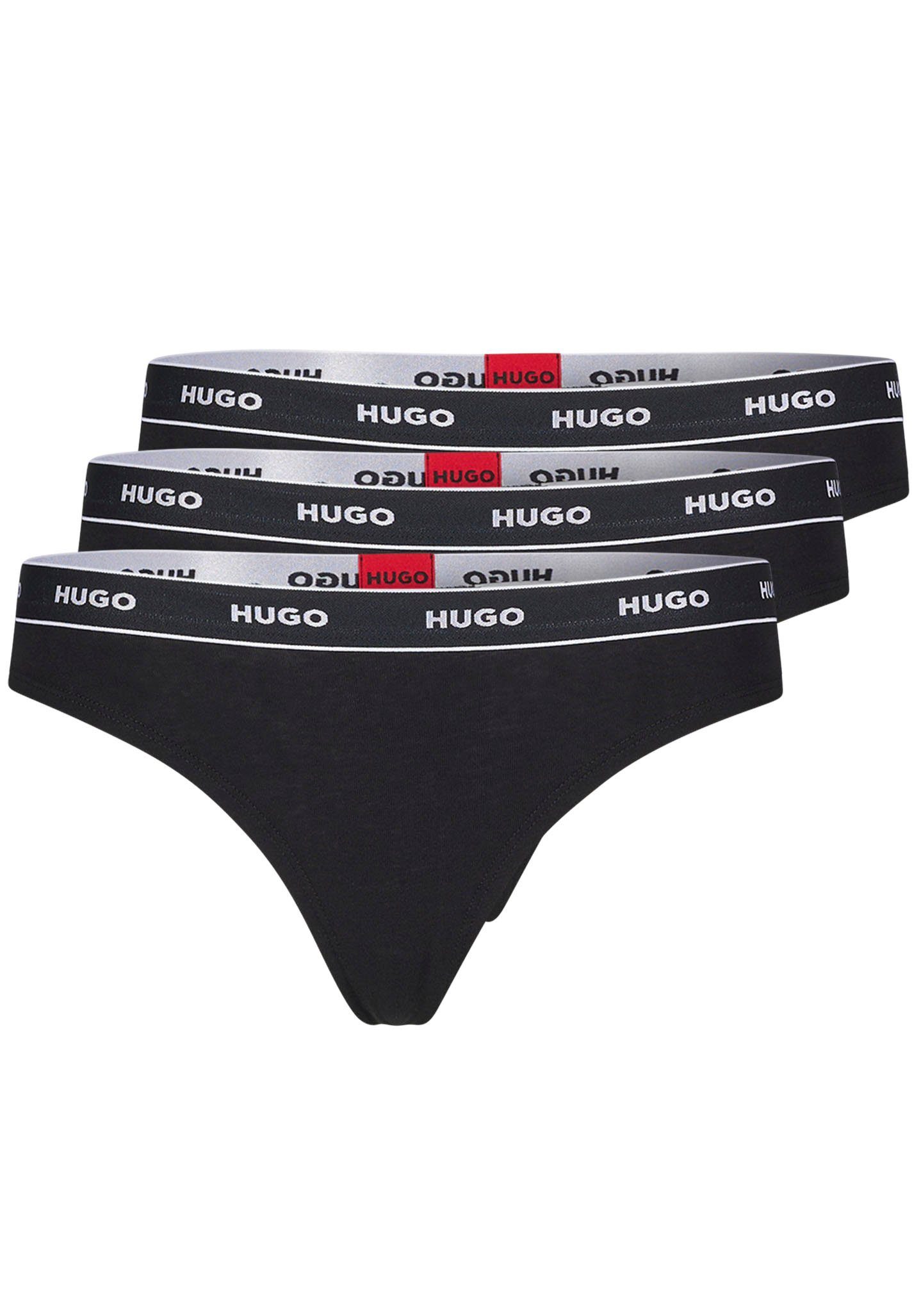 mit Black001 THONG String HUGO (3-St) HUGO STRIPE TRIPLET Logo-Elastikbund
