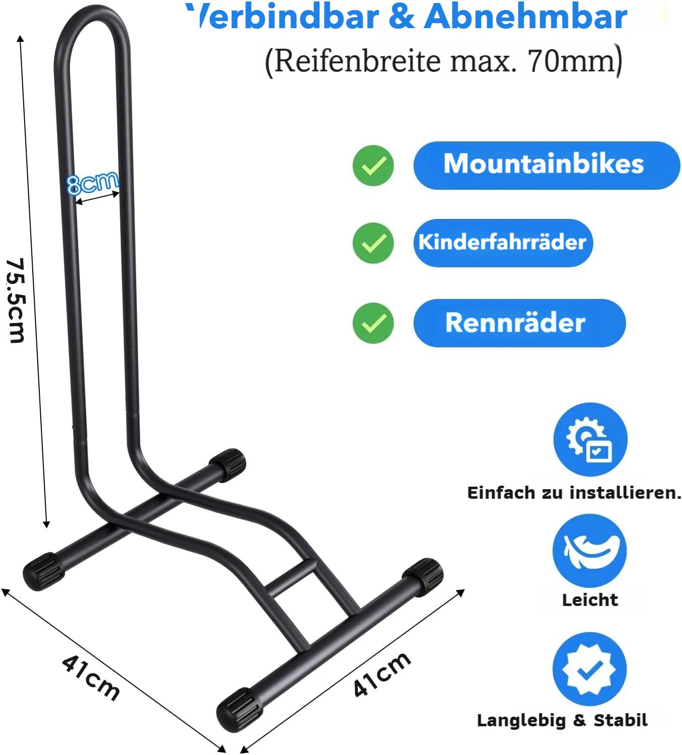 TLGREEN Fahrradständer Boden,Abnehmbar Bodenständer Fahrräder, (1-St., Reifenbreite bis 80 mm, Freistehend Fahrradhalter), Radständer für Mountainbike Rennrad MTB,Stabil,Schwarz