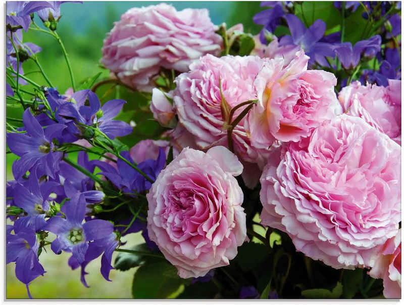 Artland Glasbild Rosen und Glockenblumen, Blumen (1 St), in verschiedenen Größen