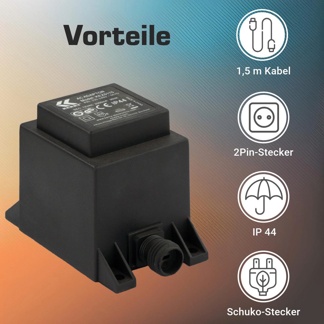 KERRY 12V, 30VA /30W Trafo/Transformator AC/AC IP44 kez0115 LED Beleuchtung LED Trafo