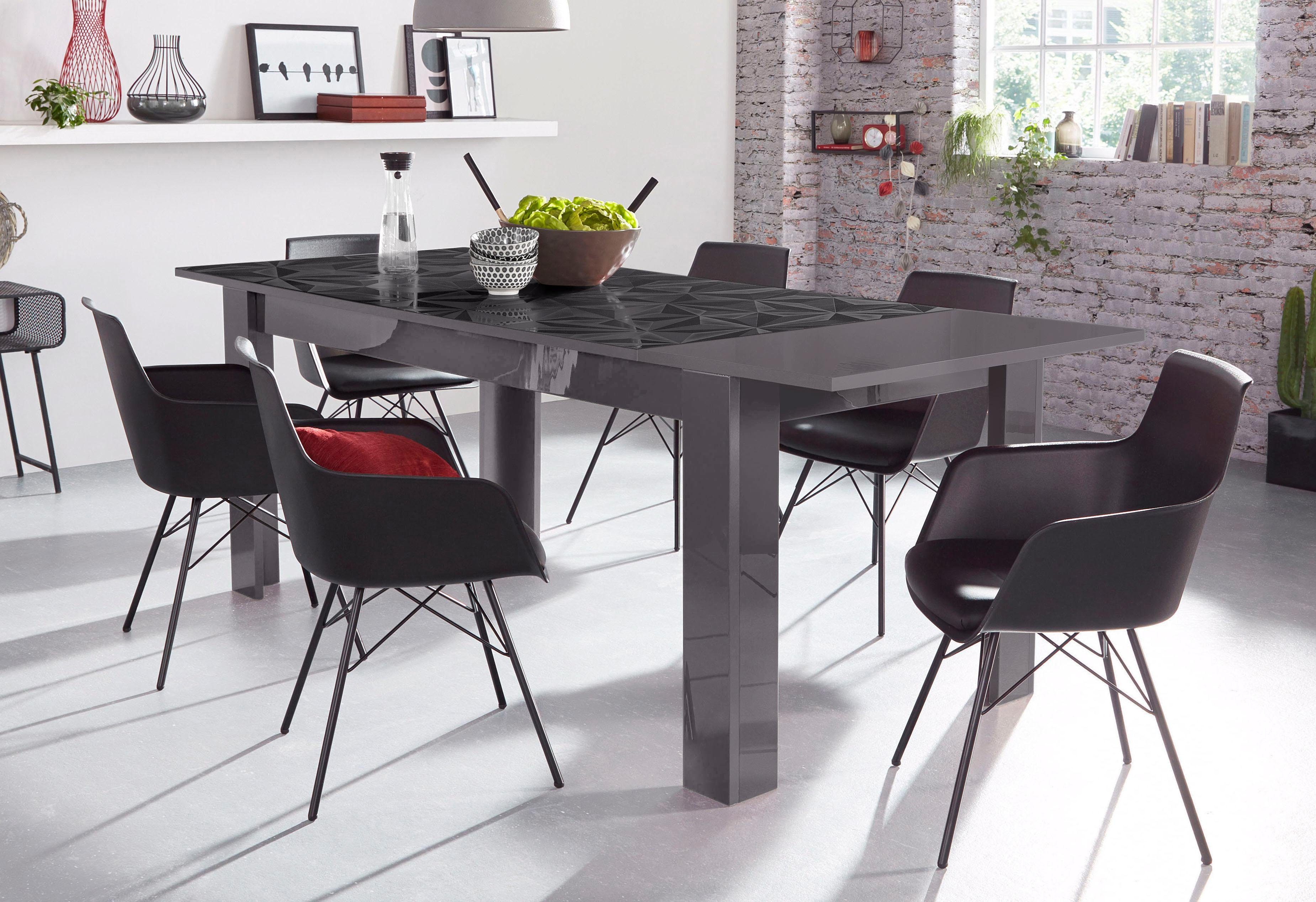 Home affaire Esstisch Prisma 180x90 cm, Esszimmertisch, ausziehbar, erweiterbar auf 228 cm, rechteckig,Tischplatte Stärke 22 mm u. mit elegantem Siebdruck