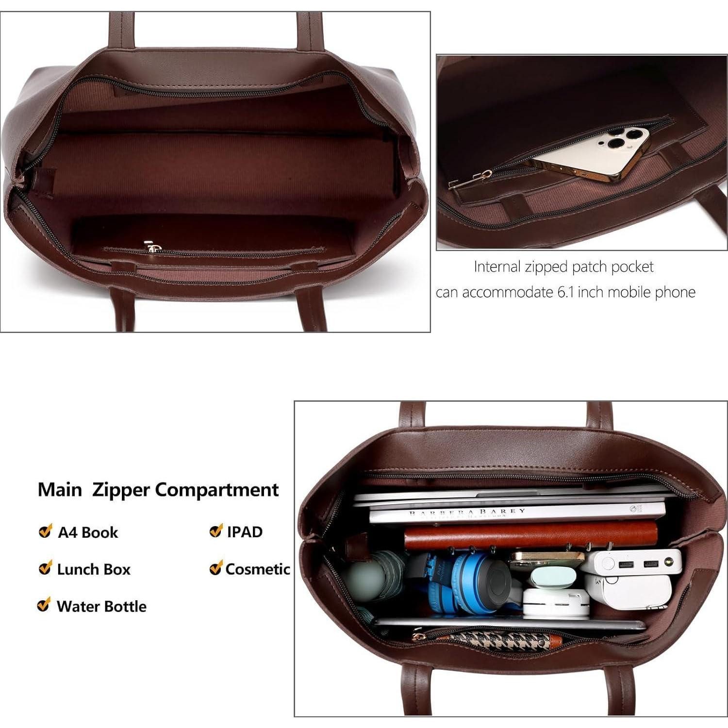 LuxusKollektion Henkeltasche Handtaschen Damen PU Leder Tote Shopper Reissverschluss Coffee