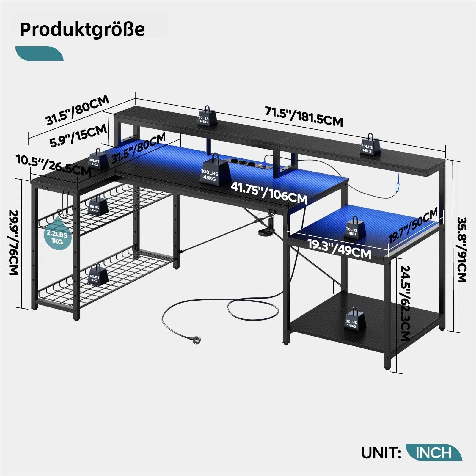 Bestier Gamingtisch 181 x 80 cm Computertisch, L-förmiger Schreibtisch (Gam günstig online kaufen