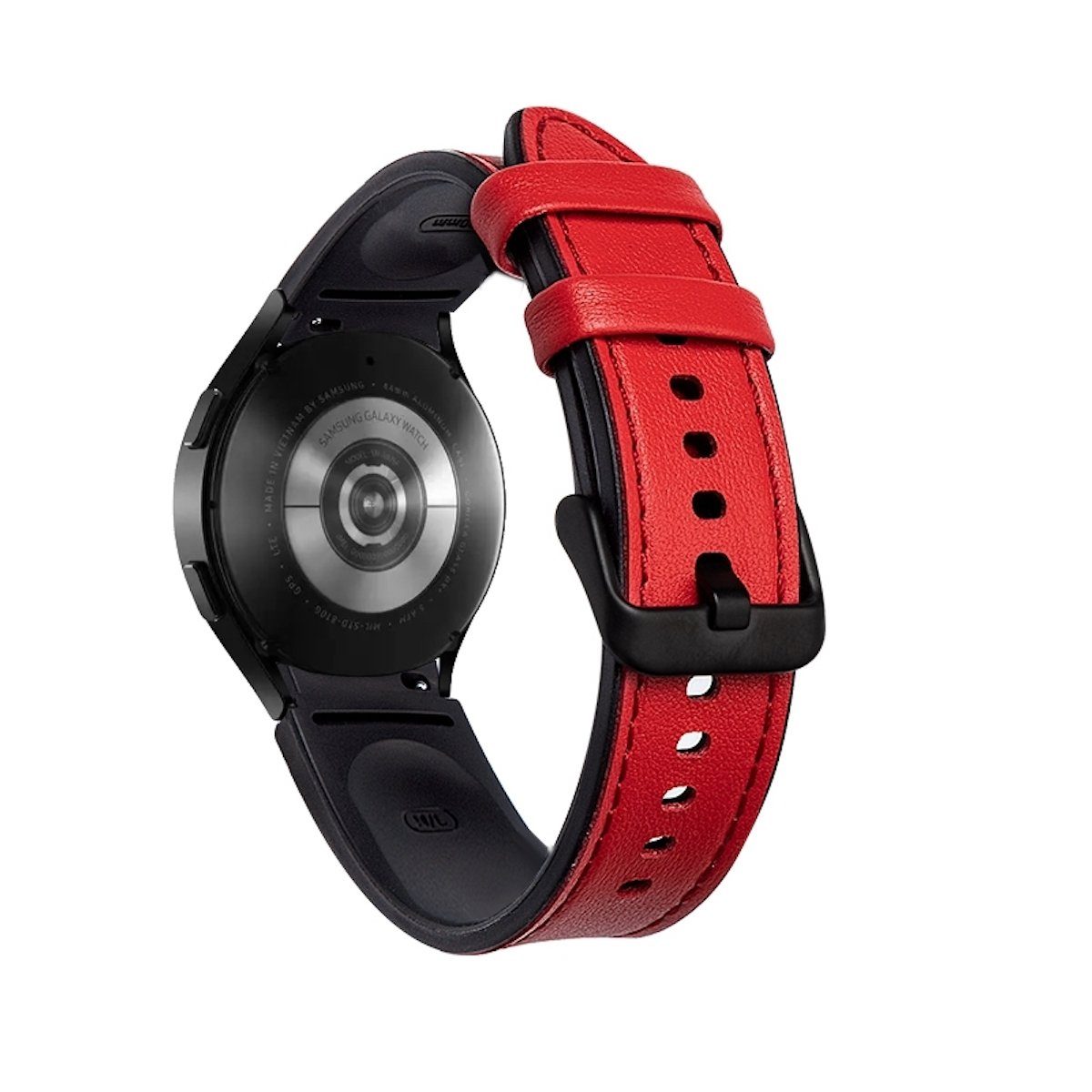 Wigento Smartwatch-Armband Für Samsung Galaxy Watch 5 / 5 Pro 40 / 44 / 45  mm Kunstleder / Silikon Armband-Schutz Watch Uhr Rot Ersatz Arm Band
