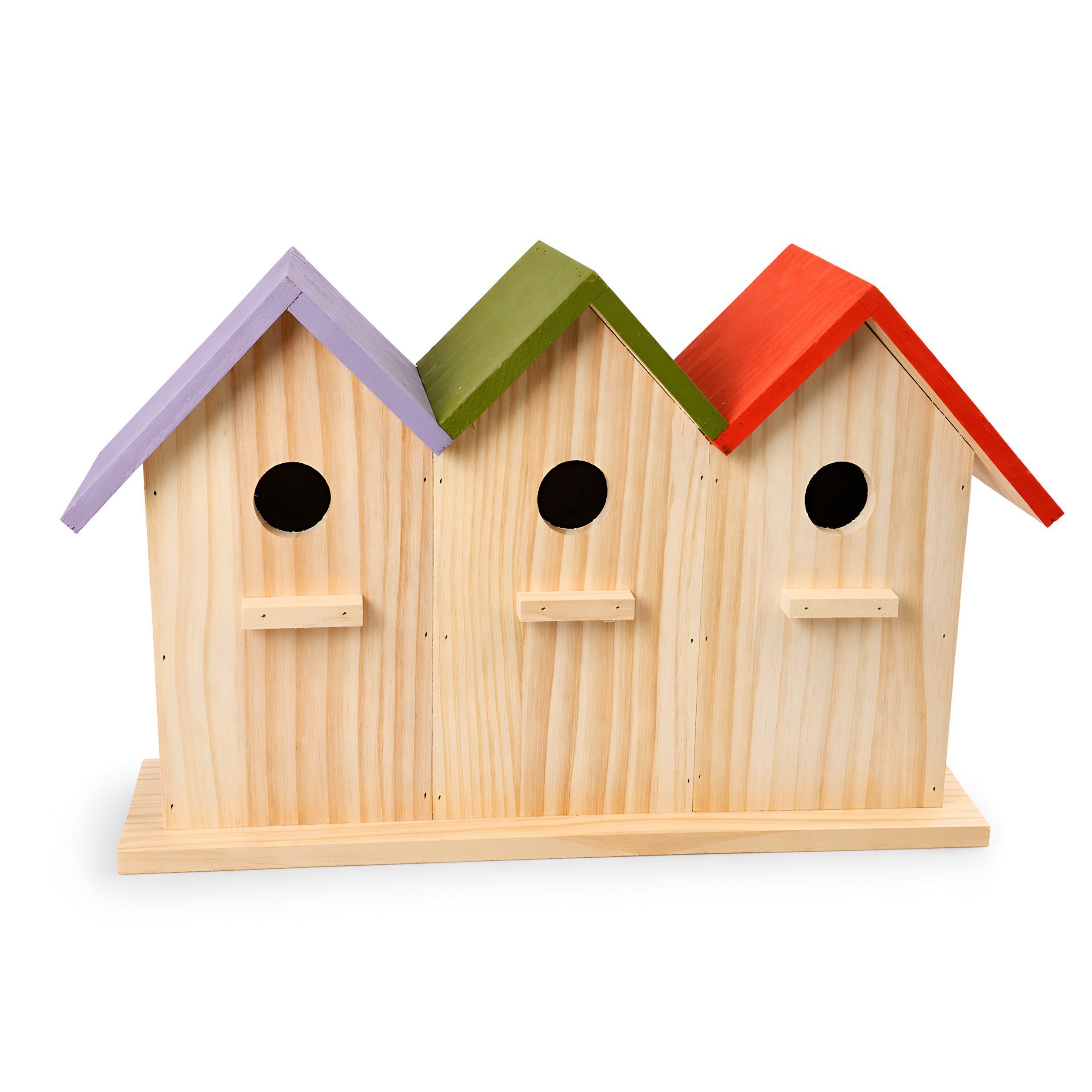 colourliving Vogelhaus Birdy »3er Reihenhaus«, aus Holz, Nistkasten für Meisen & Gartenvögel, 3 separate Kammern, Reinigungsklappen, integrierte Aufhängung