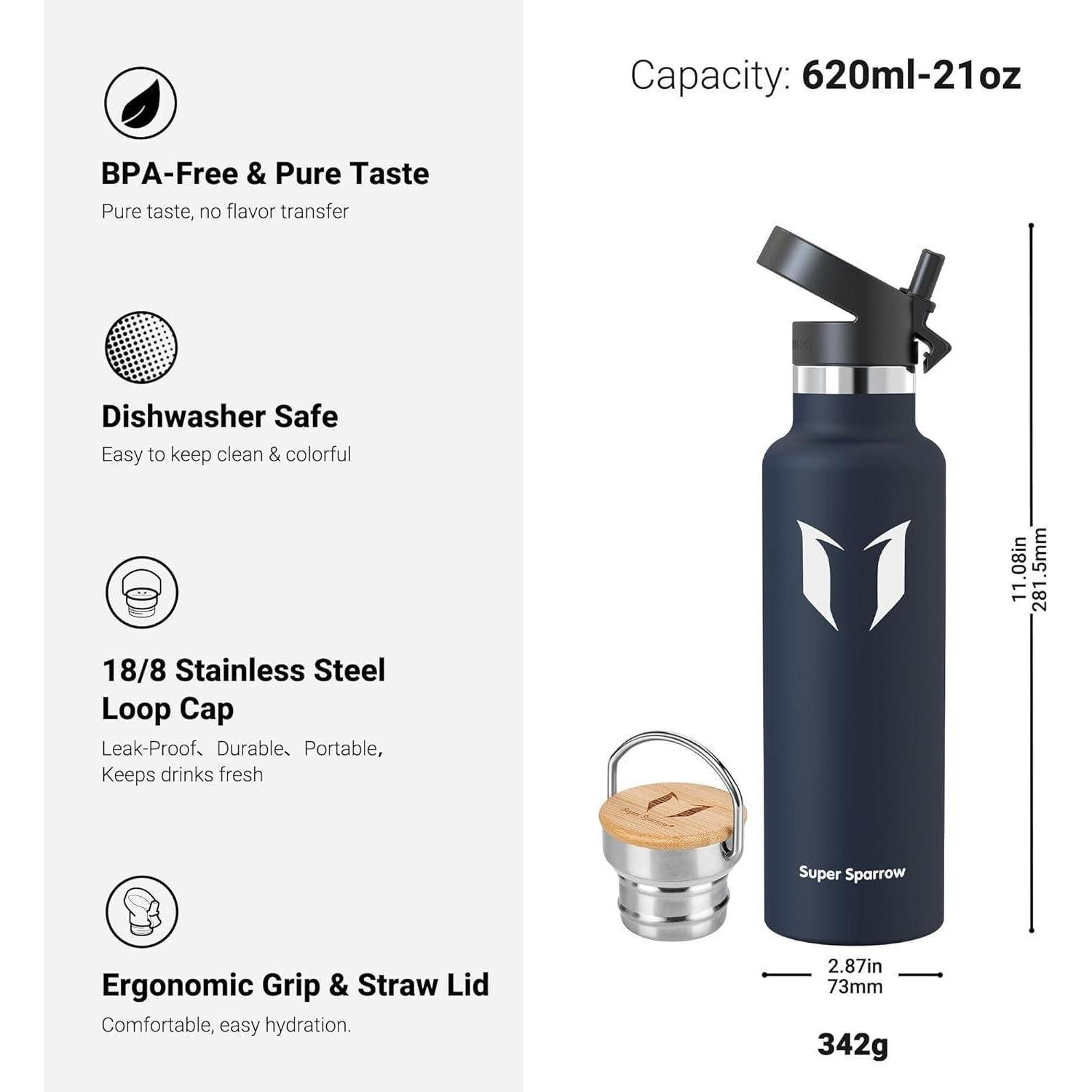 LuxusKollektion Thermoflasche Trinkflasche Edelstahl Auslaufsicher BPAfrei 620 ml Meeresblau