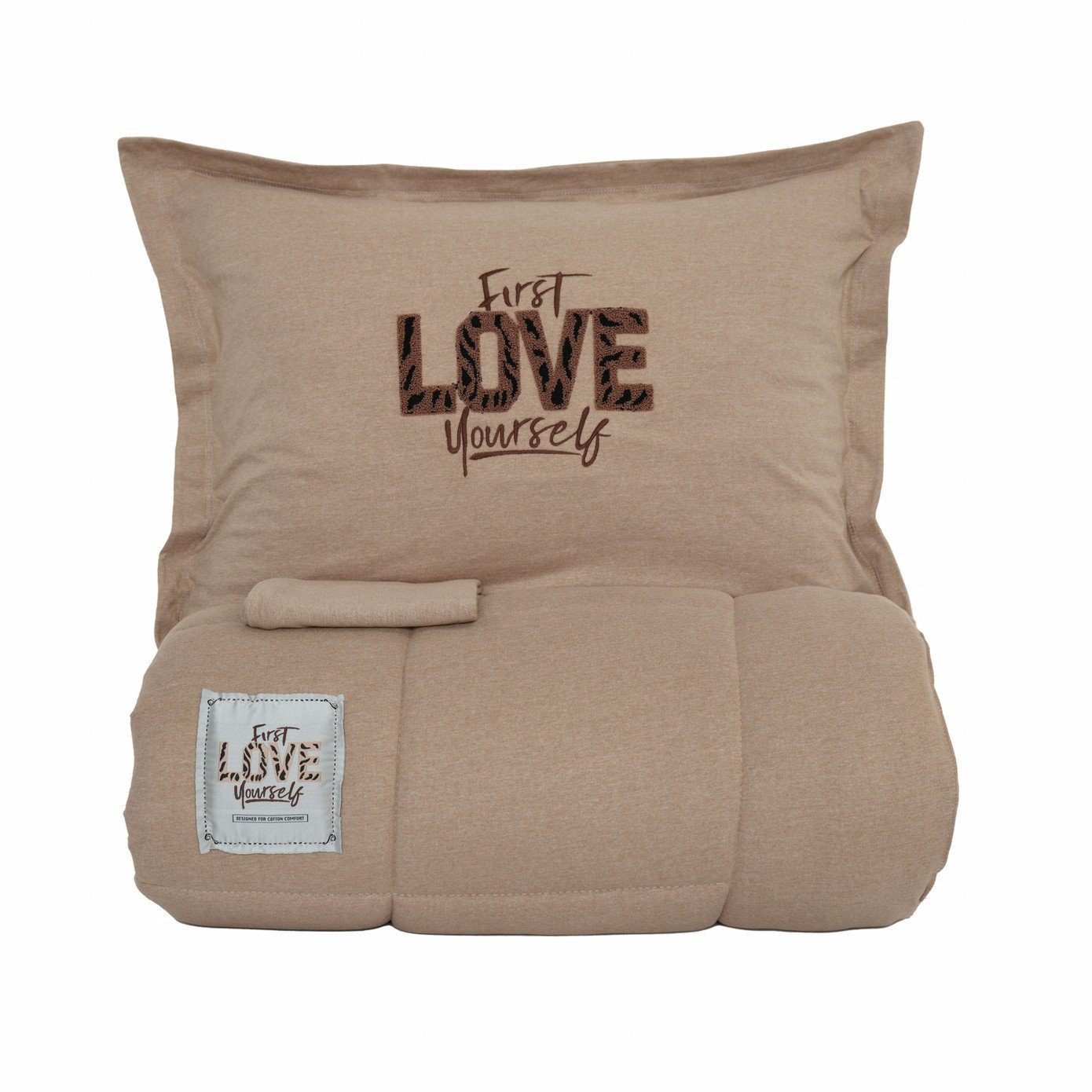 Karaca Home Bettwäsche Karaca Motto 200x220 cm Bettwäsche-Set aus Baumwolle 3 teilig, Beige