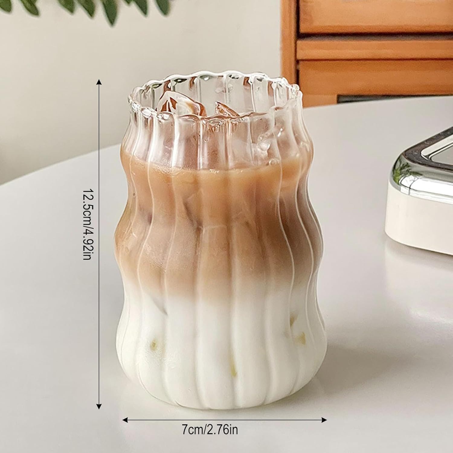 LA CUTE Glas Vintage Glasbecher Set 3 Größen 410–650 ml Strohhalmen Borosilikatglas, 6-tlg., Borosilikatglas, Hitzebeständig, leicht, transparent, inklusive pas – Bild 5 von 5