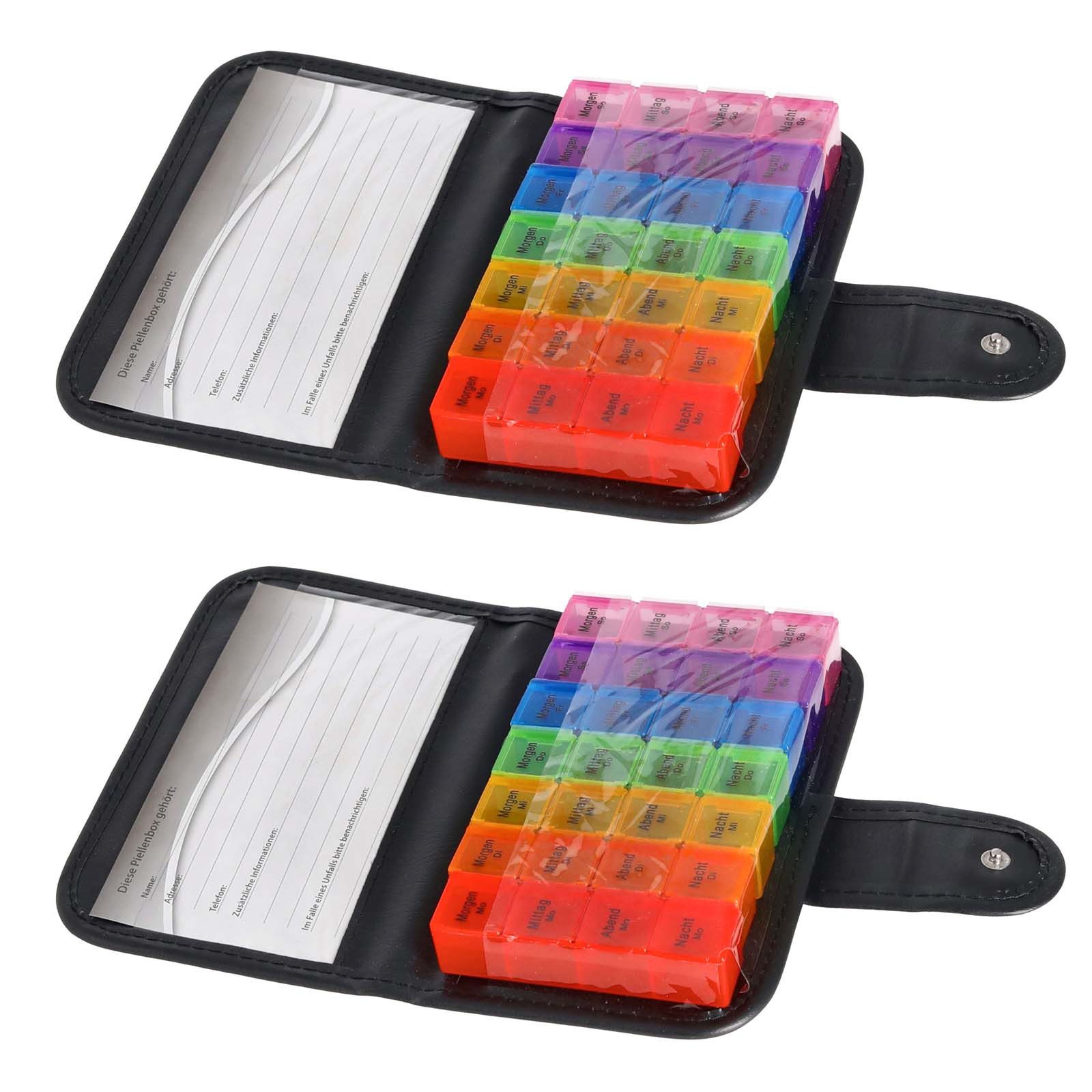 HAC24 Pillendose Pillenbox Pillendose Medikamentenbox Tablettenbox -Tablettendose (2 St), 7 Tage á 4 Fächer, mit Schwarzen Etui