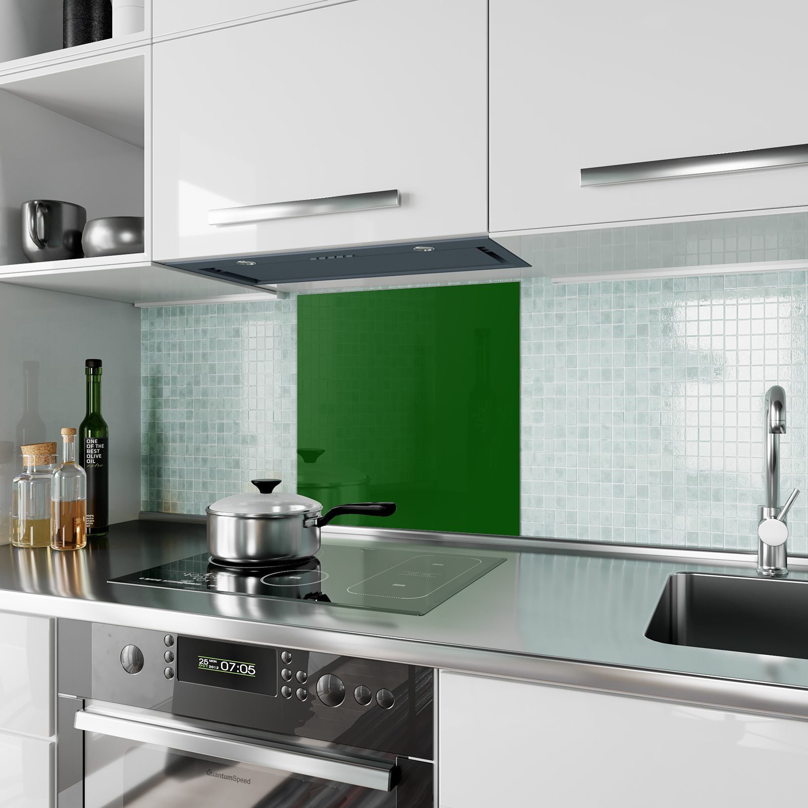 Küchenrückwand Hintergrund I Primedeco Dunkelgrüner Glas Spritzschutz