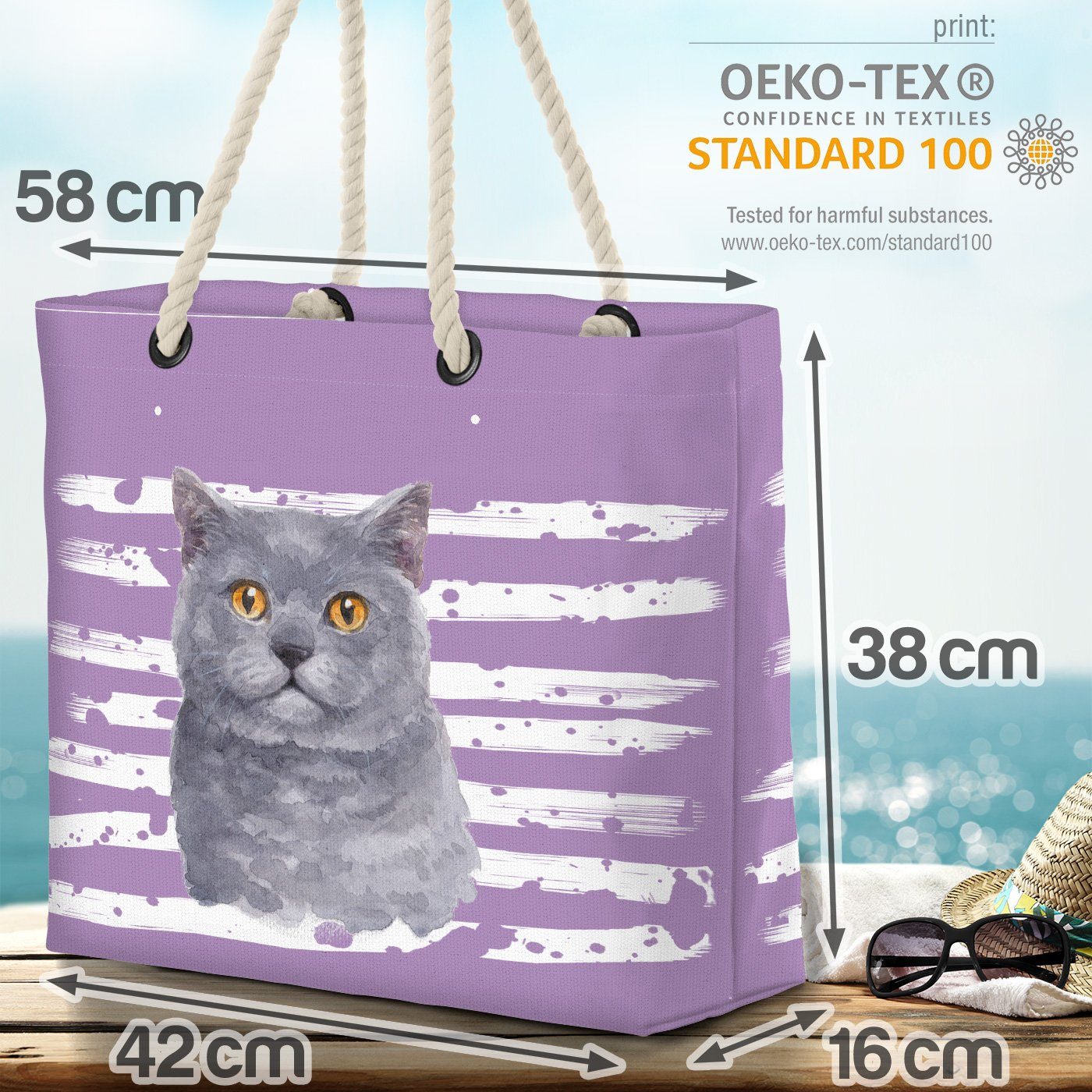 (1-tlg), lila Strandtasche Katze Haustier VOID Britisch Kurzhaar Tier