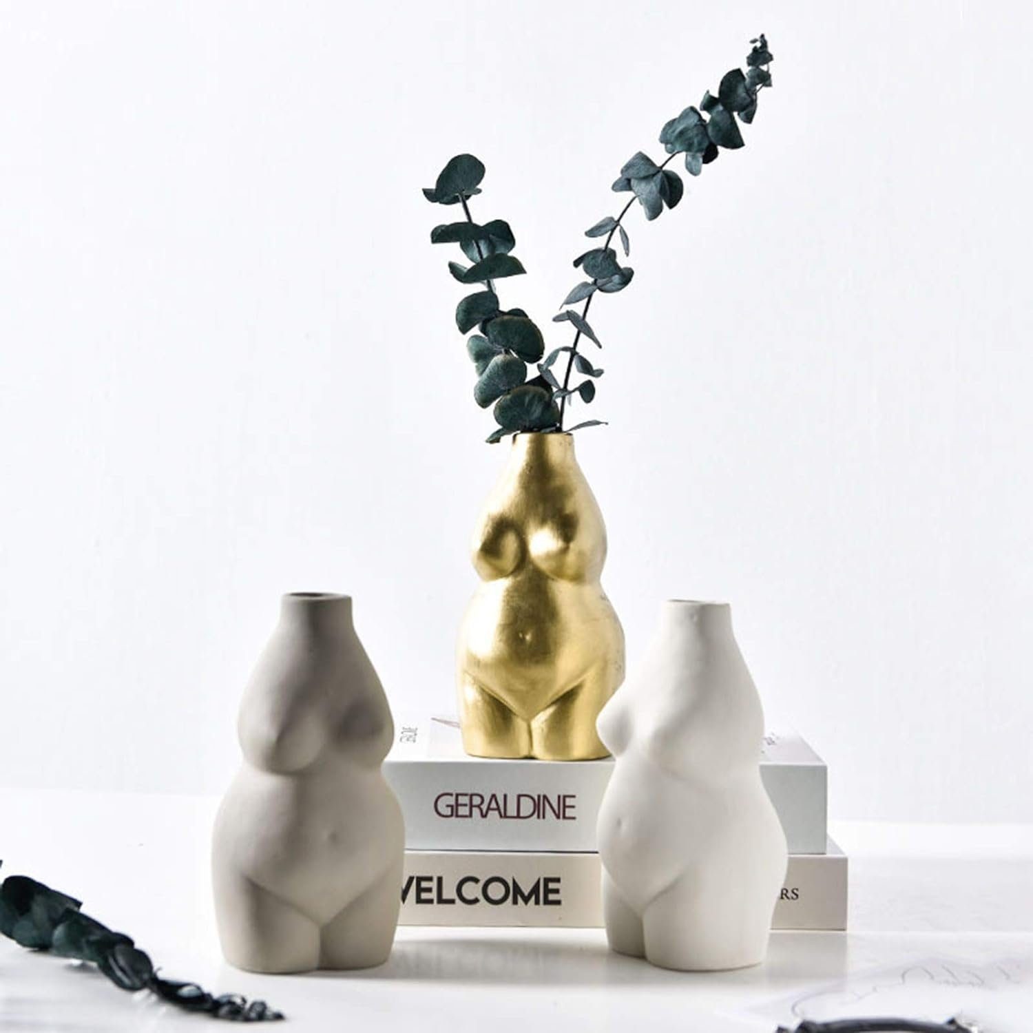 Jormftte Dekovase Weiblich Körper Deko Blumentopf Kunst Design,Keramik Statue,für Vase Gold