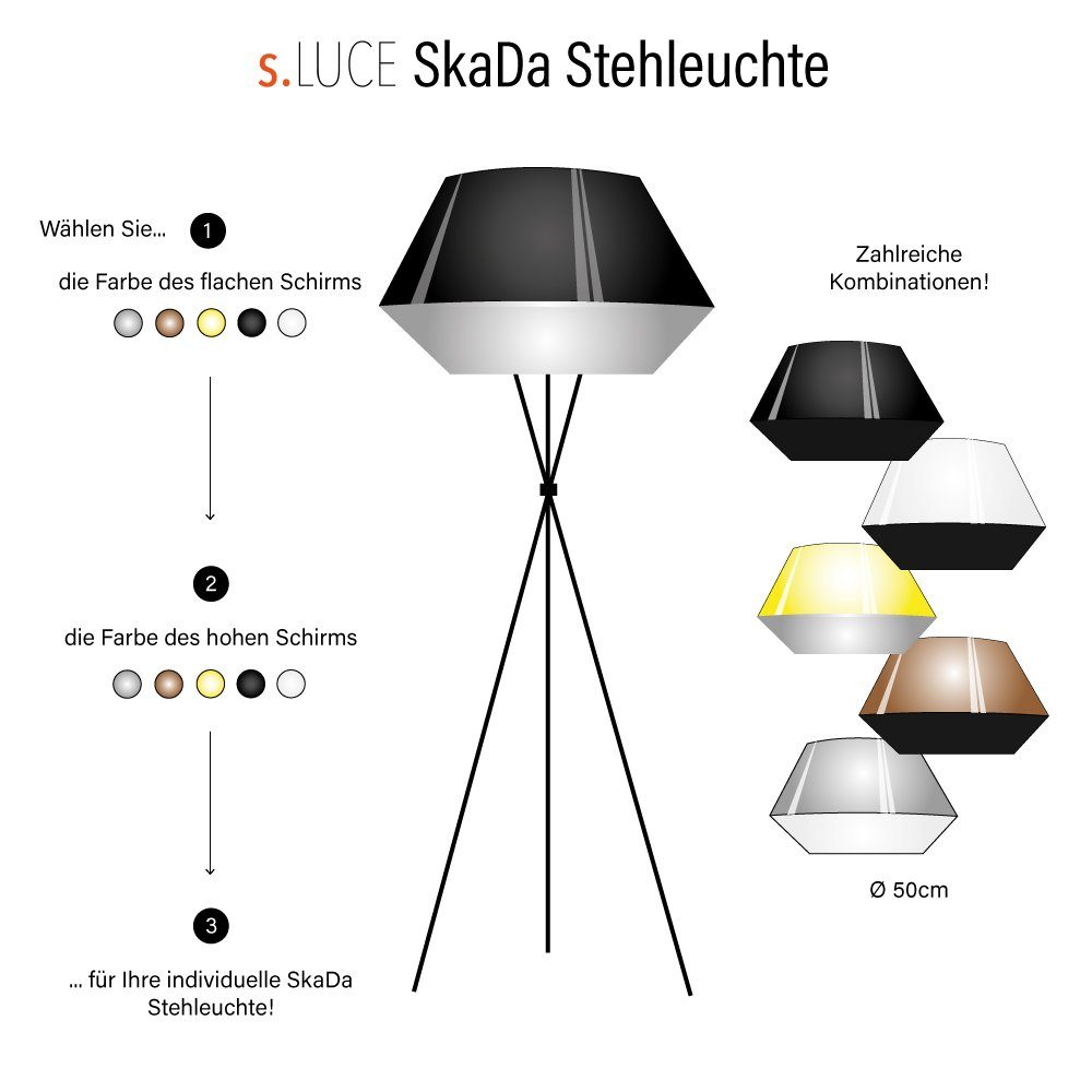 Stehlampe s.luce Ø Stehleuchte 50cm SkaDa Individuelle Weiß/Aluminium, Warmweiß
