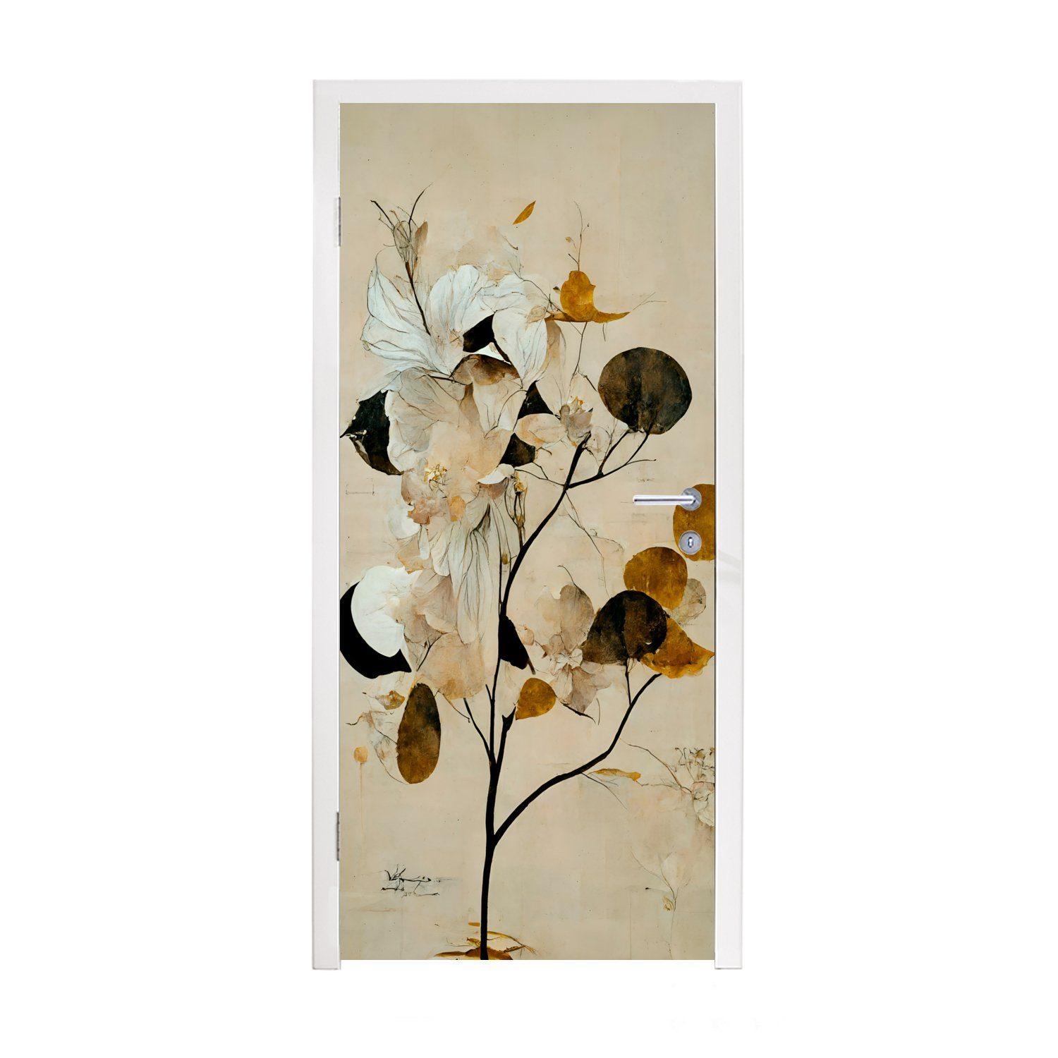 St), Tür, Blumen cm Fototapete Matt, - - Pastell, MuchoWow Blätter 75x205 Türtapete (1 Baum Türaufkleber, bedruckt, für -