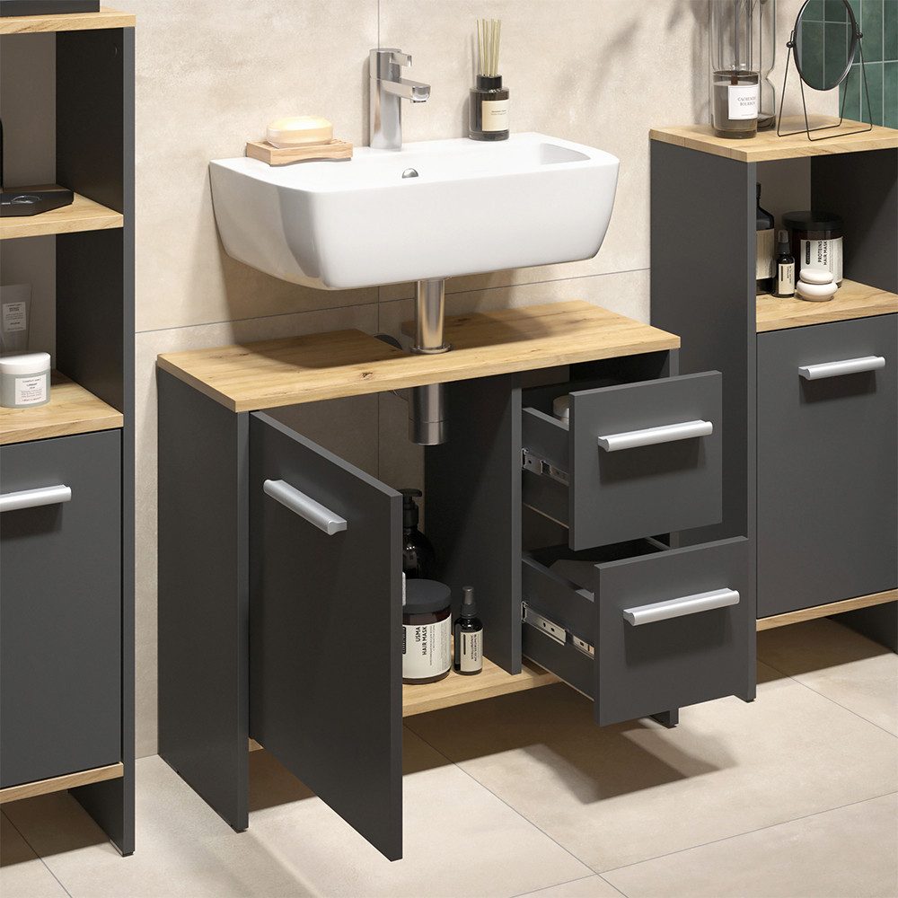 Vicco Waschbeckenunterschrank Karli, Anthrazit/Goldkraft Eiche, 70.2 x 57 c günstig online kaufen