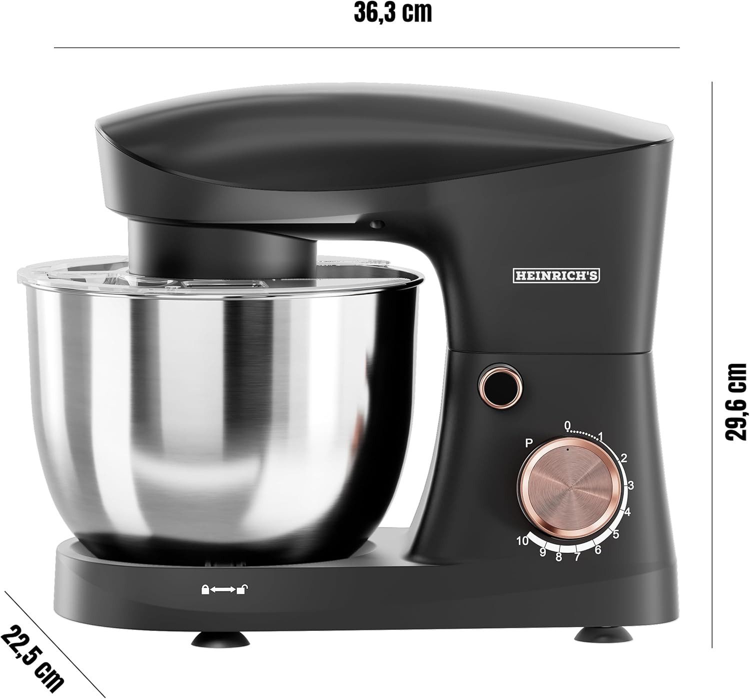 Heinrich´s Küchenmaschine, 1500 W, 6 l Schüssel, 1500W, 6L Edelstahl, 10 Geschwindigkeiten