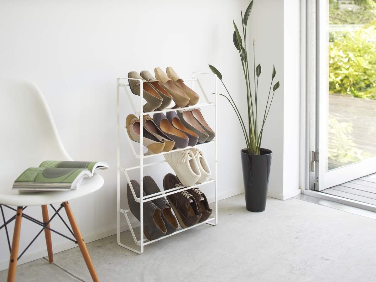 Yamazaki Schuhregal Frame, Schuhablage, für 8-12 Paar, freistehend, minimalistisch weiß | weiß