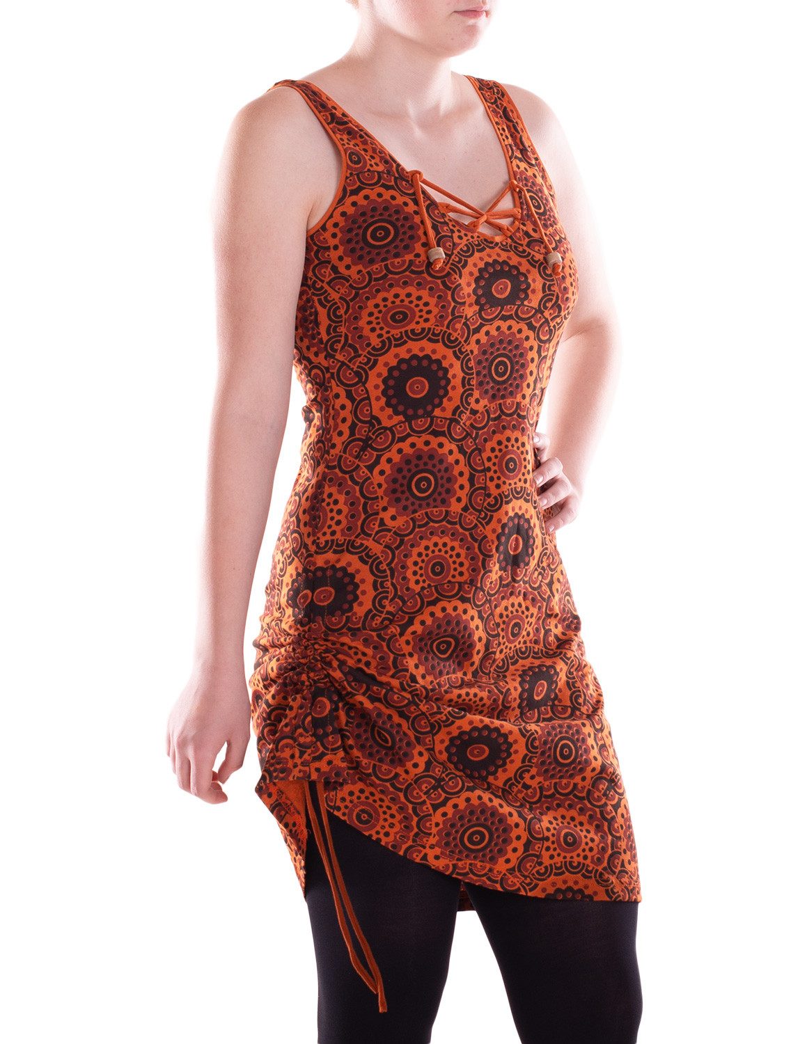 Vishes Sommerkleid Verstellbares Damen Minikleid aus Baumwolljersey mit Schnürung Alternative Mode, Boho, Hippie, Ethno, Festival